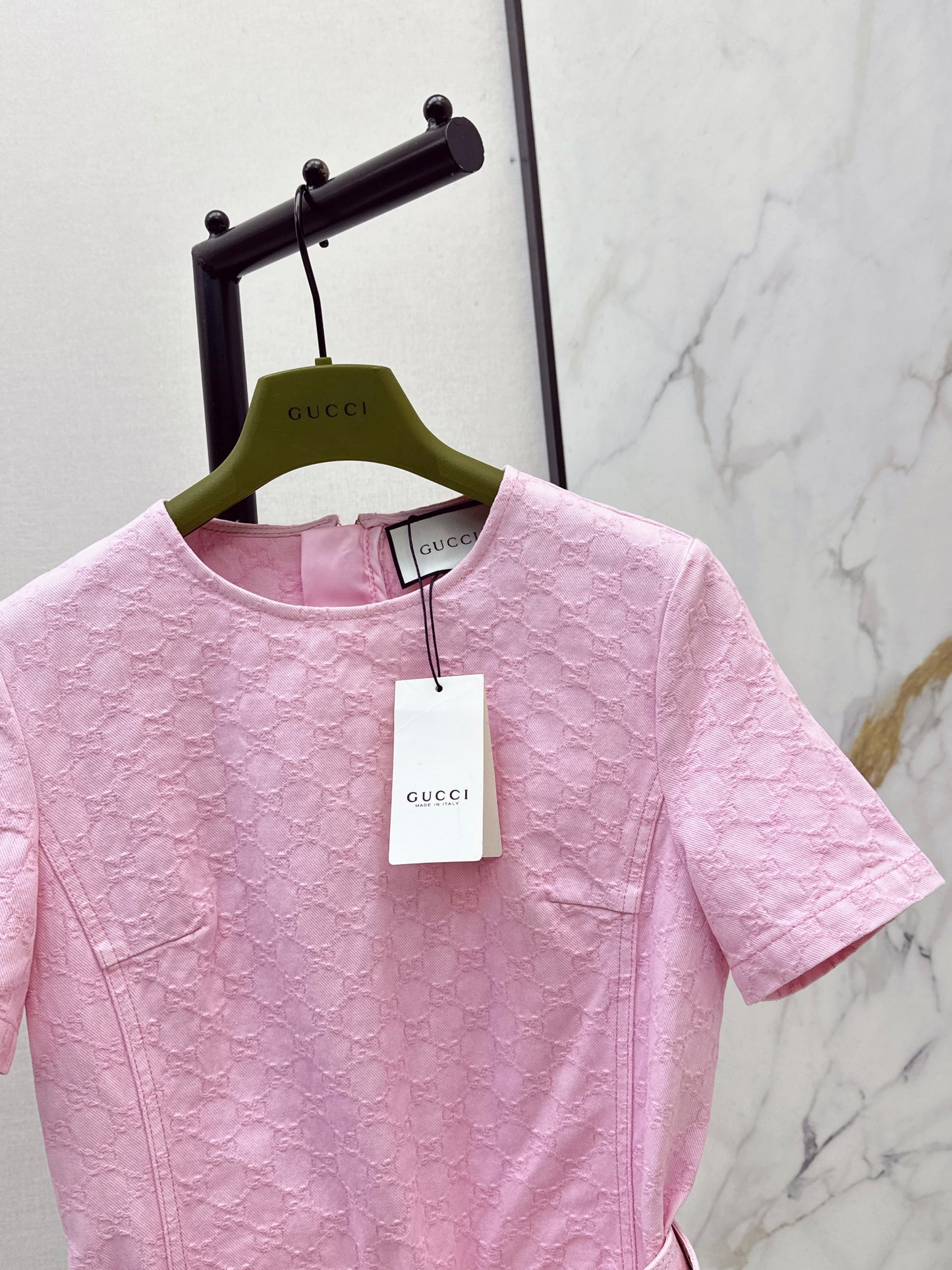 26SS NEW logo jacquard fabric pink denim dress