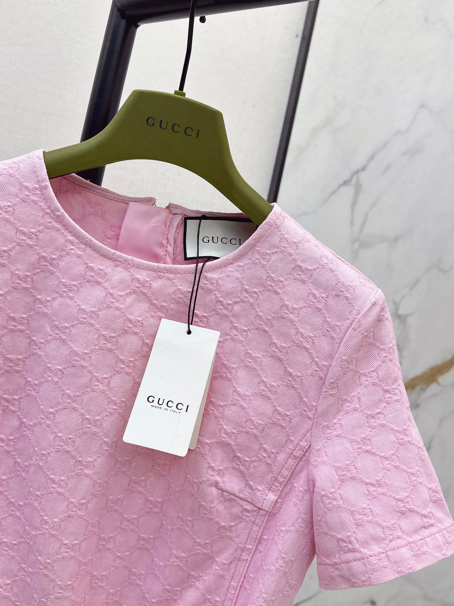 26SS NEW logo jacquard fabric pink denim dress