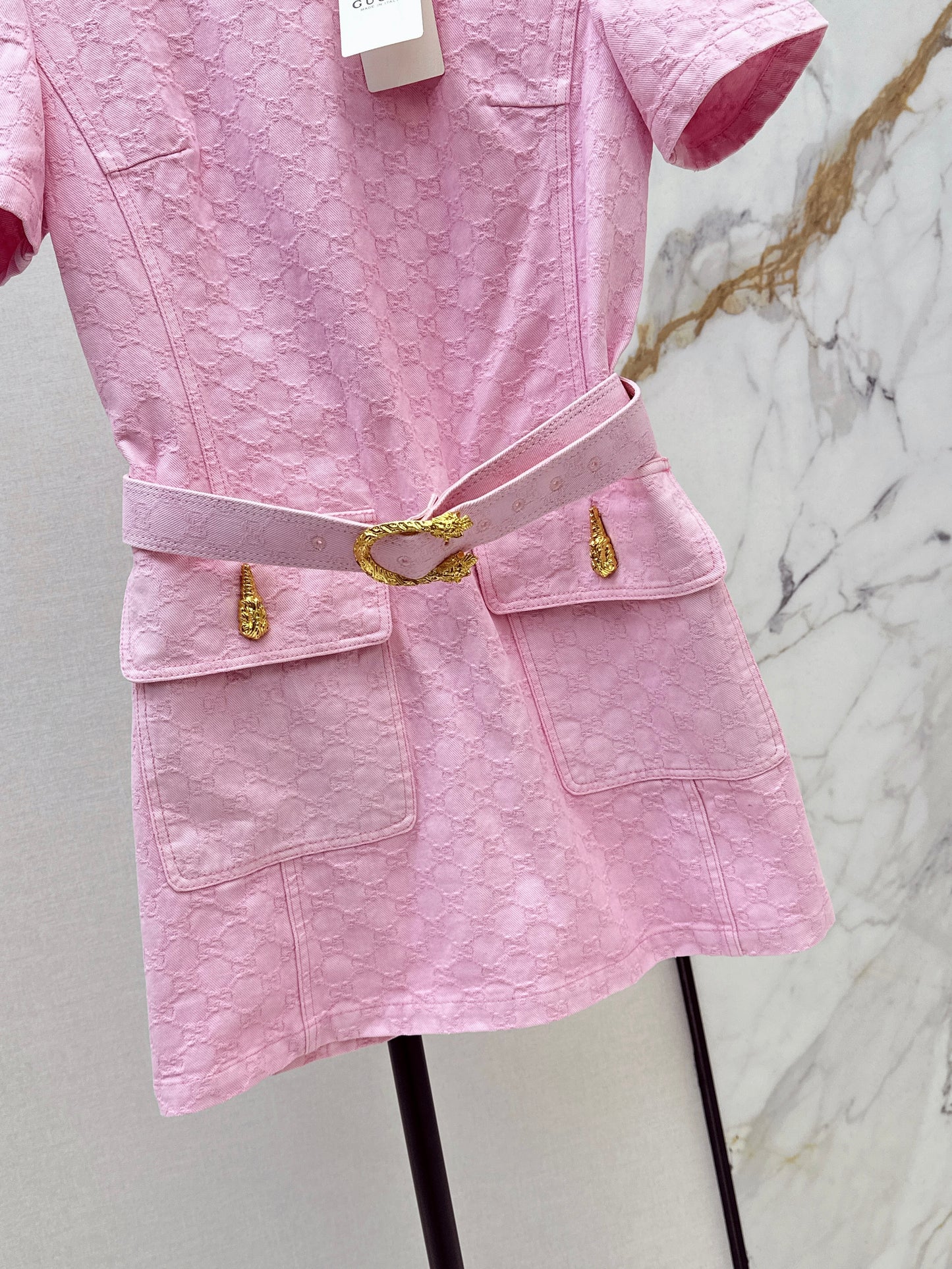 26SS NEW logo jacquard fabric pink denim dress
