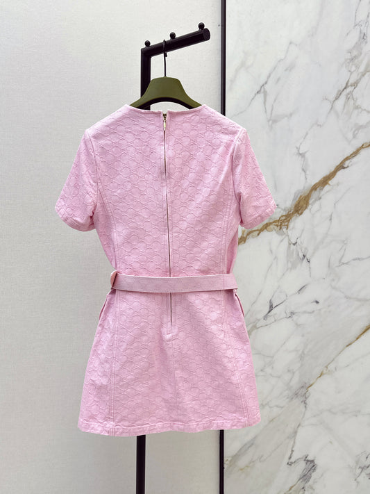 26SS NEW logo jacquard fabric pink denim dress