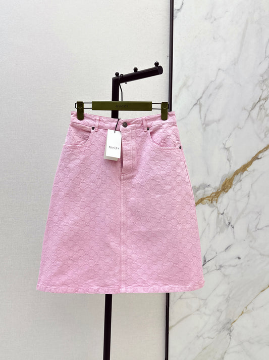 26SS NEW logo jacquard fabric pink denim skirt