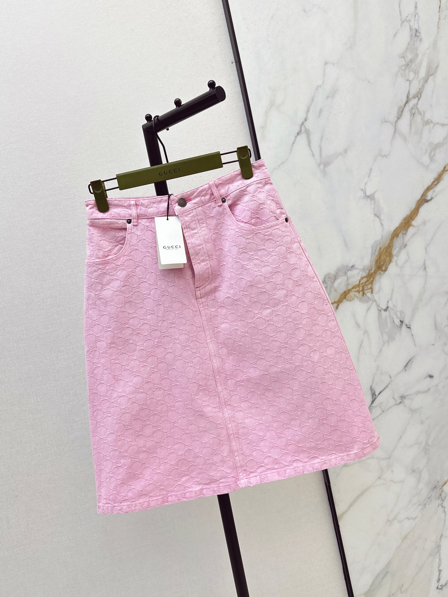 26SS NEW logo jacquard fabric pink denim skirt