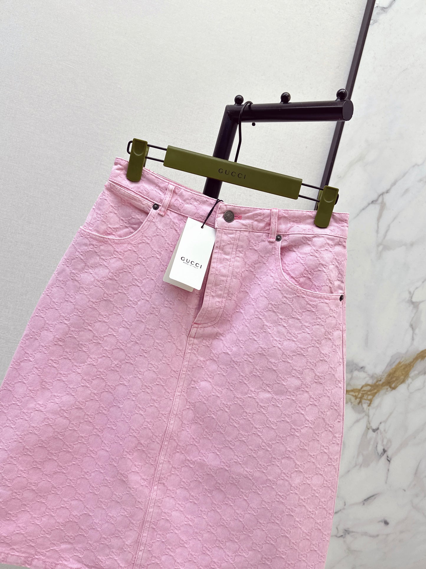 26SS NEW logo jacquard fabric pink denim skirt