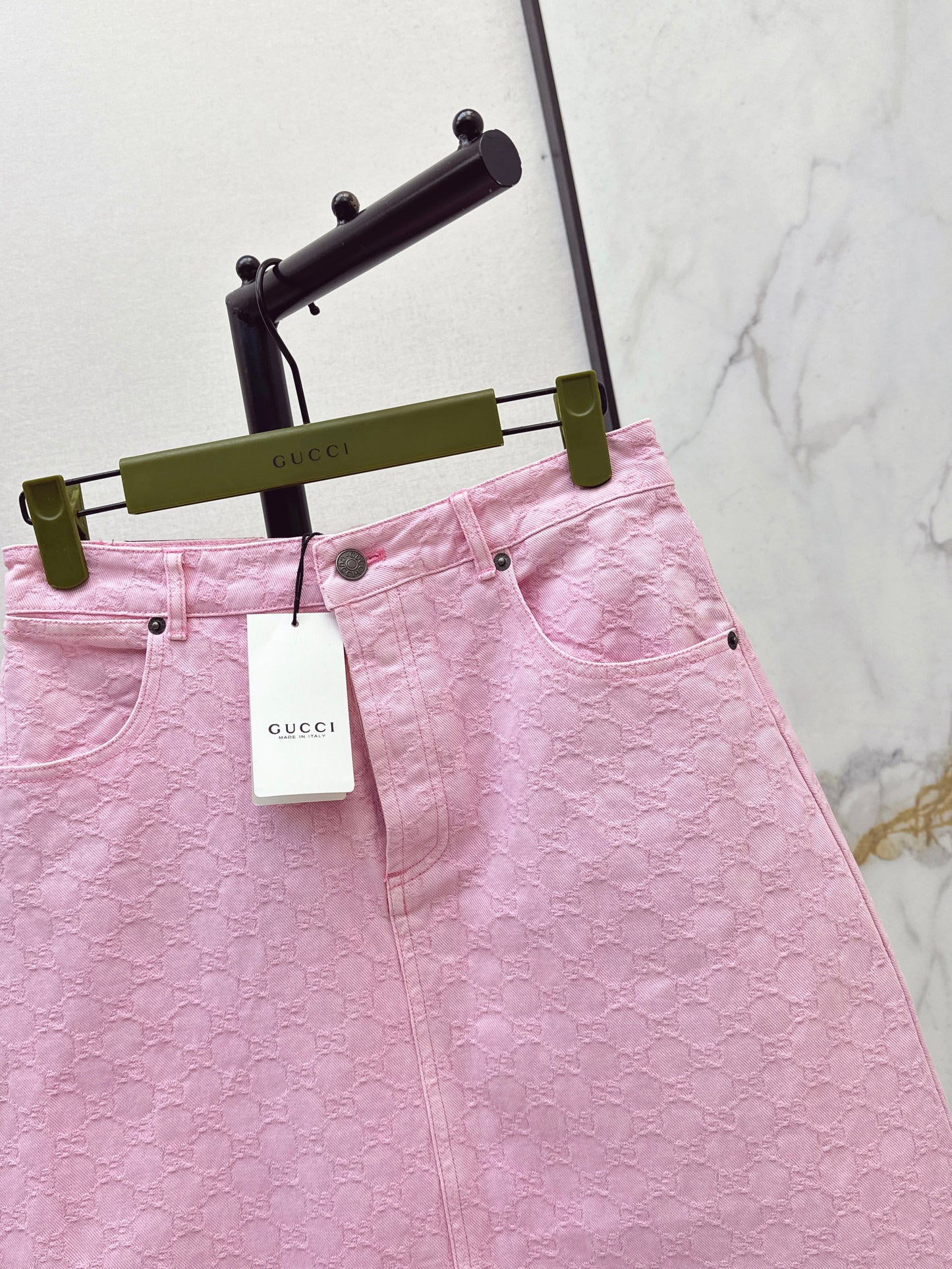 26SS NEW logo jacquard fabric pink denim skirt
