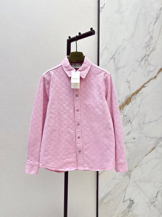 26SS NEW Logo-Jacquard-Gewebe rosa Denim-Hemd