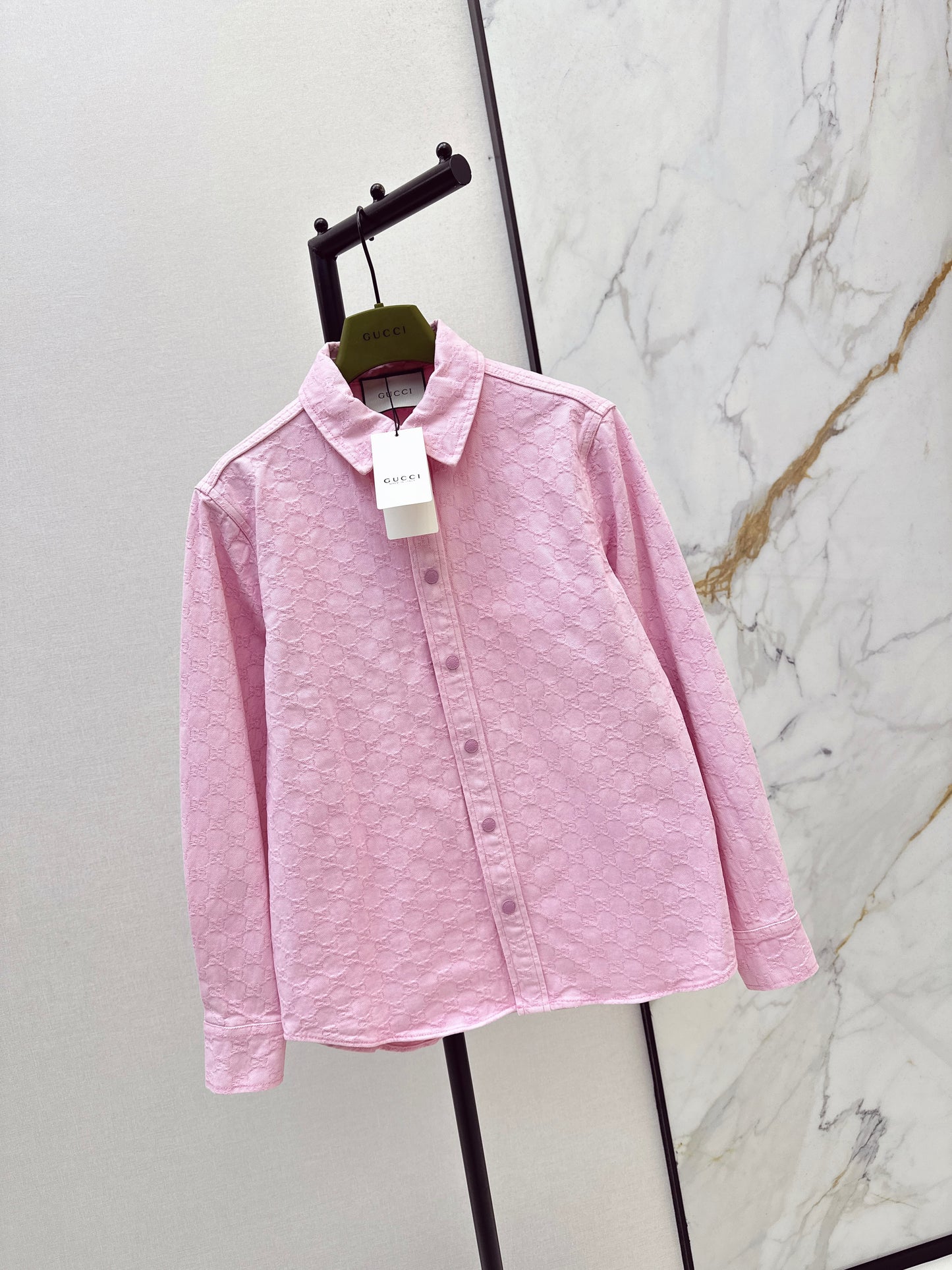 26SS NEW Logo-Jacquard-Gewebe rosa Denim-Hemd