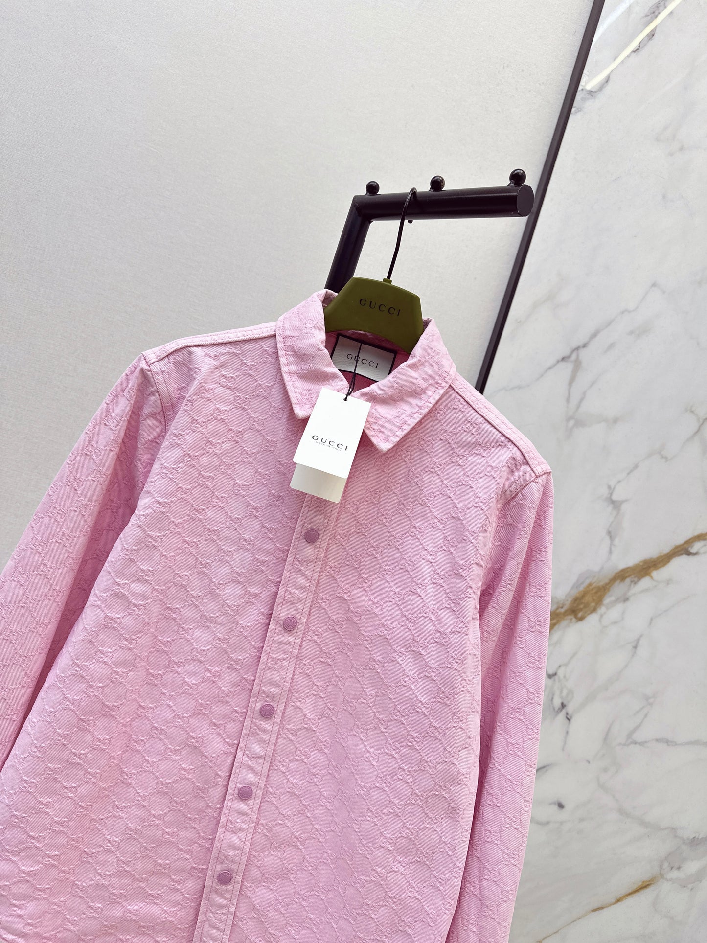 26SS NEW Logo-Jacquard-Gewebe rosa Denim-Hemd