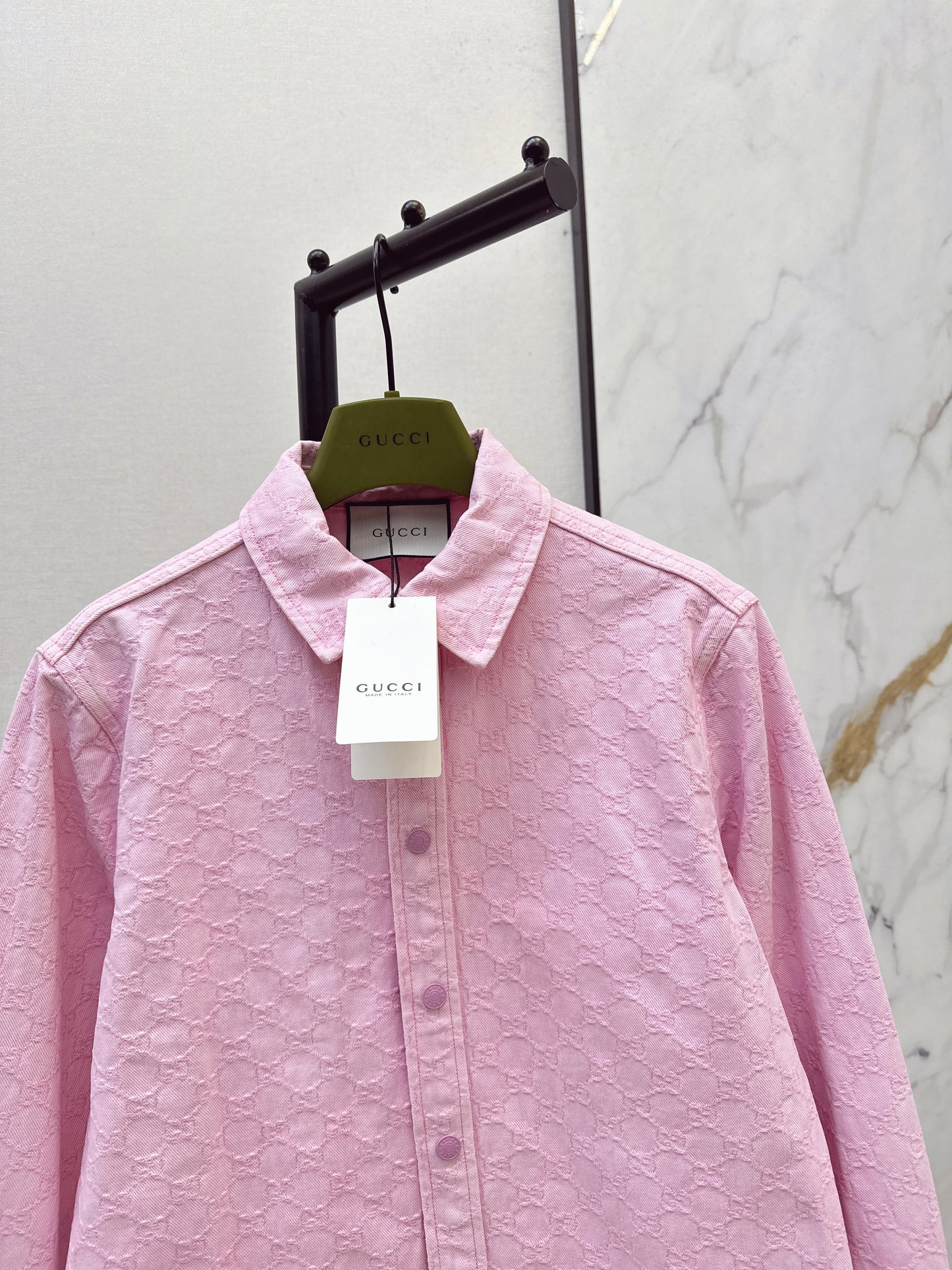 26SS NEW Logo-Jacquard-Gewebe rosa Denim-Hemd