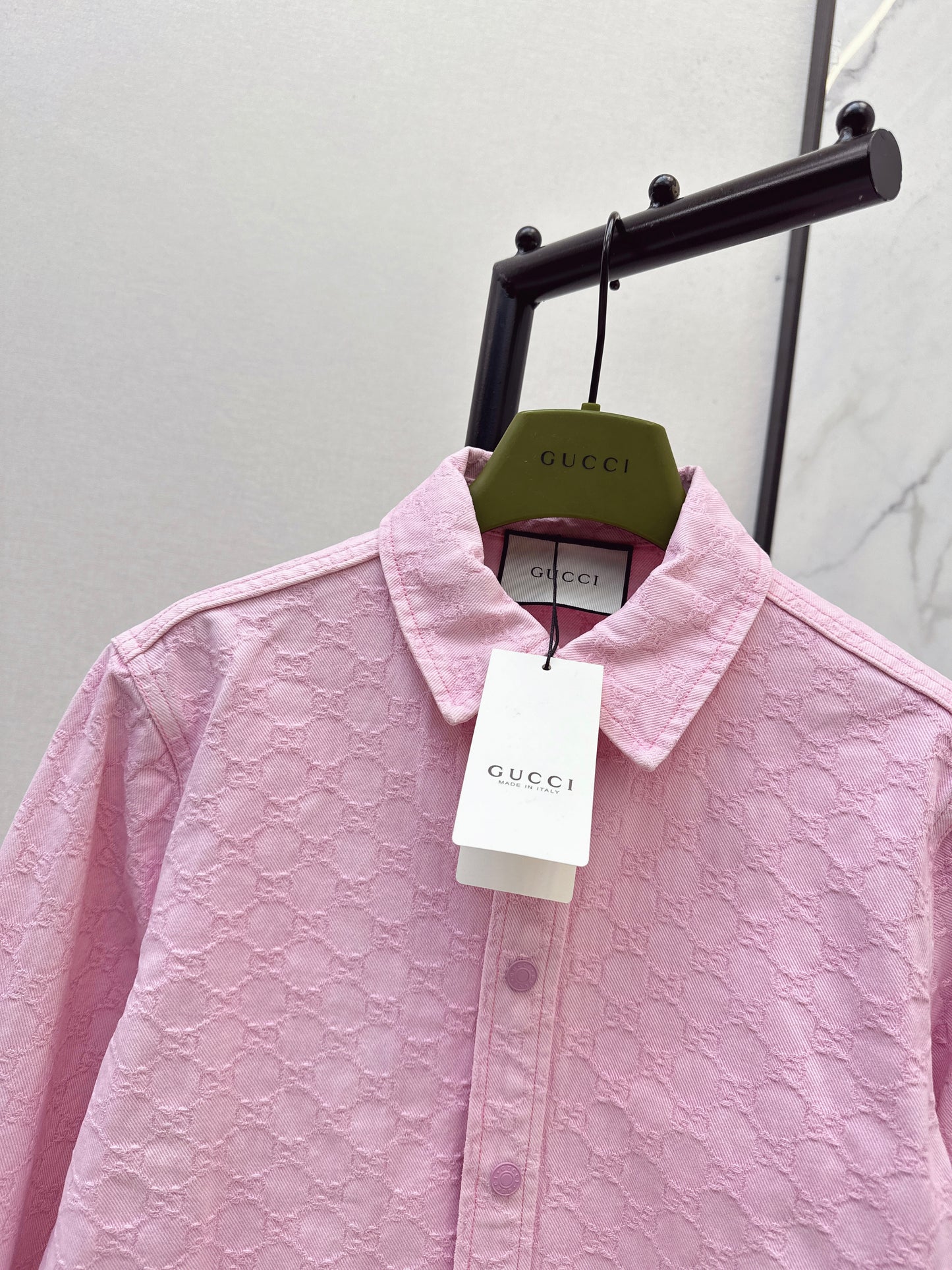 26SS NEW Logo-Jacquard-Gewebe rosa Denim-Hemd