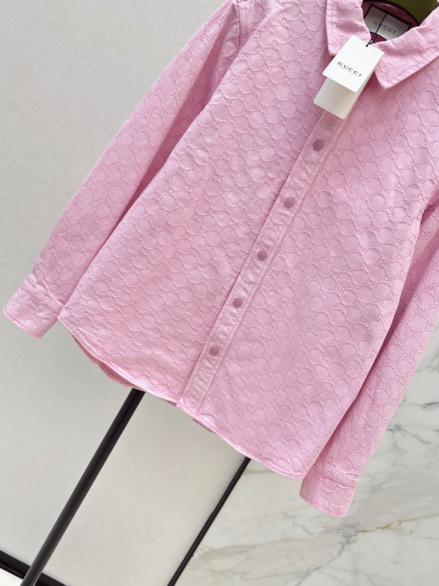 26SS NEW Logo-Jacquard-Gewebe rosa Denim-Hemd