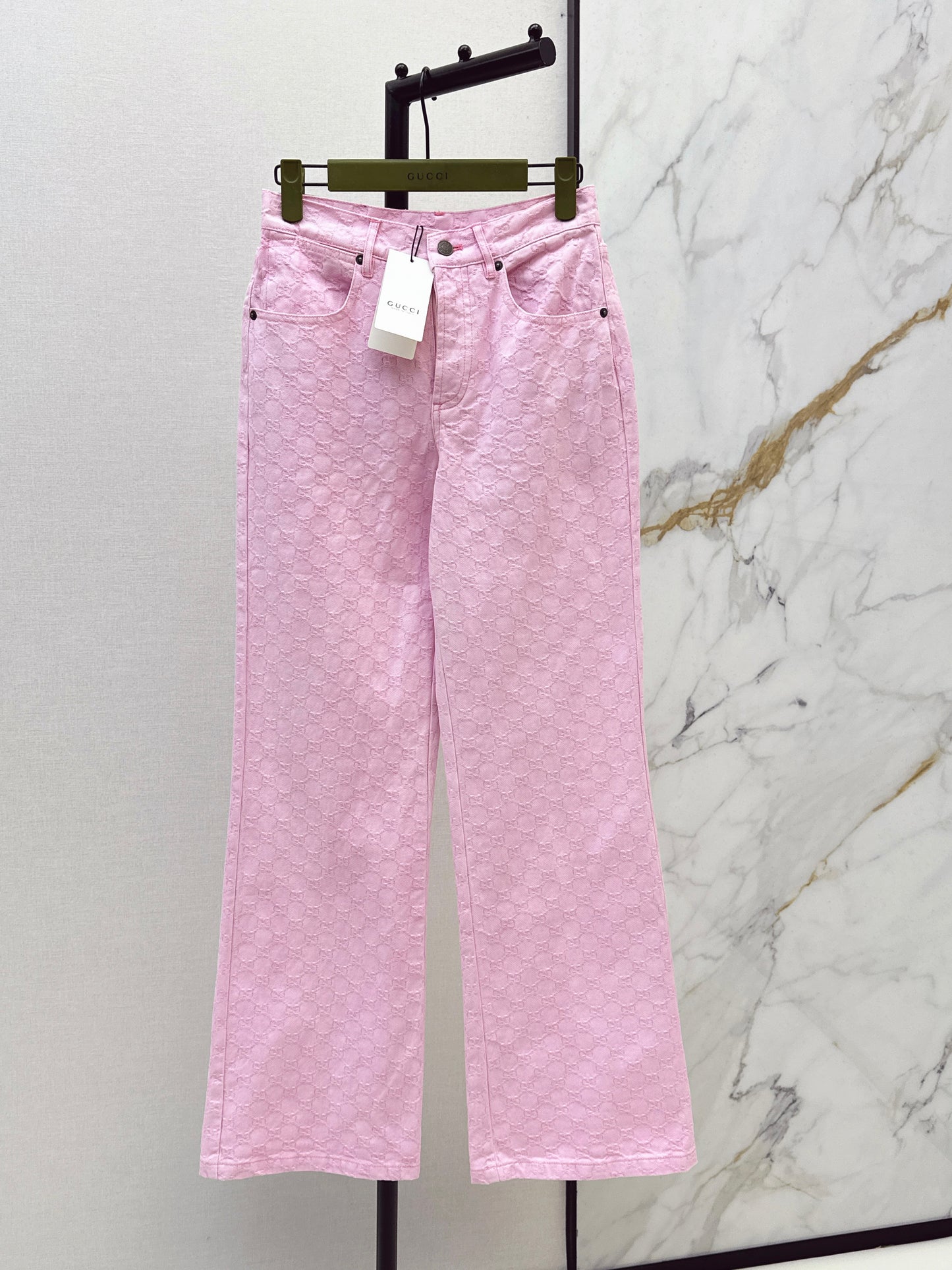 26SS Neue pinke Jeans aus Logo-Jacquard-Stoff