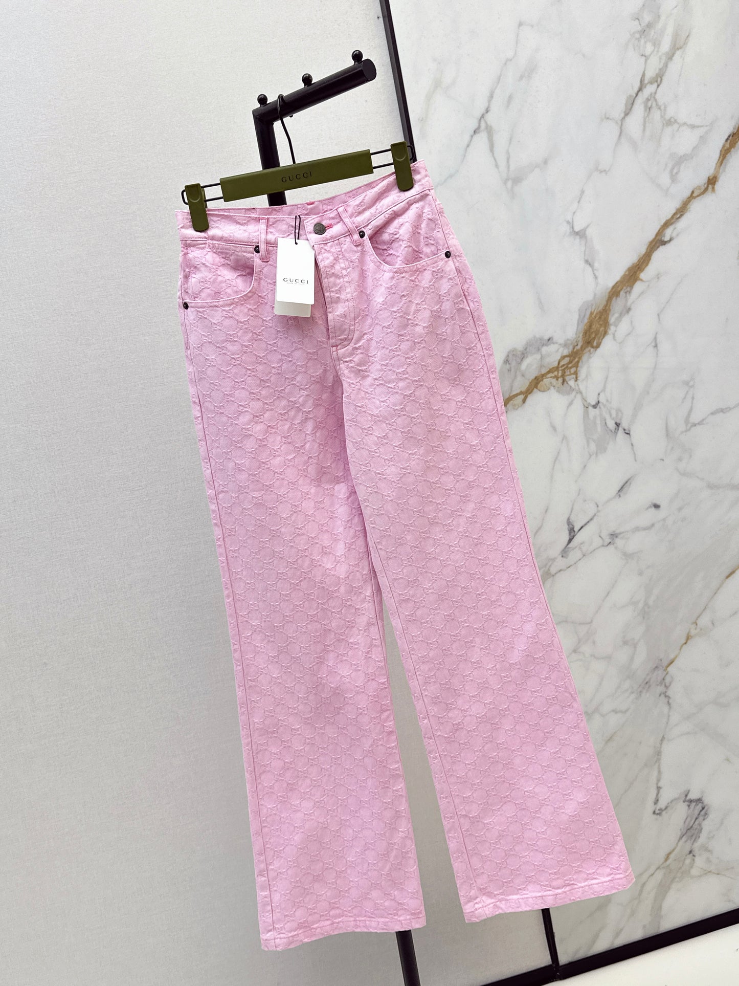 26SS Neue pinke Jeans aus Logo-Jacquard-Stoff