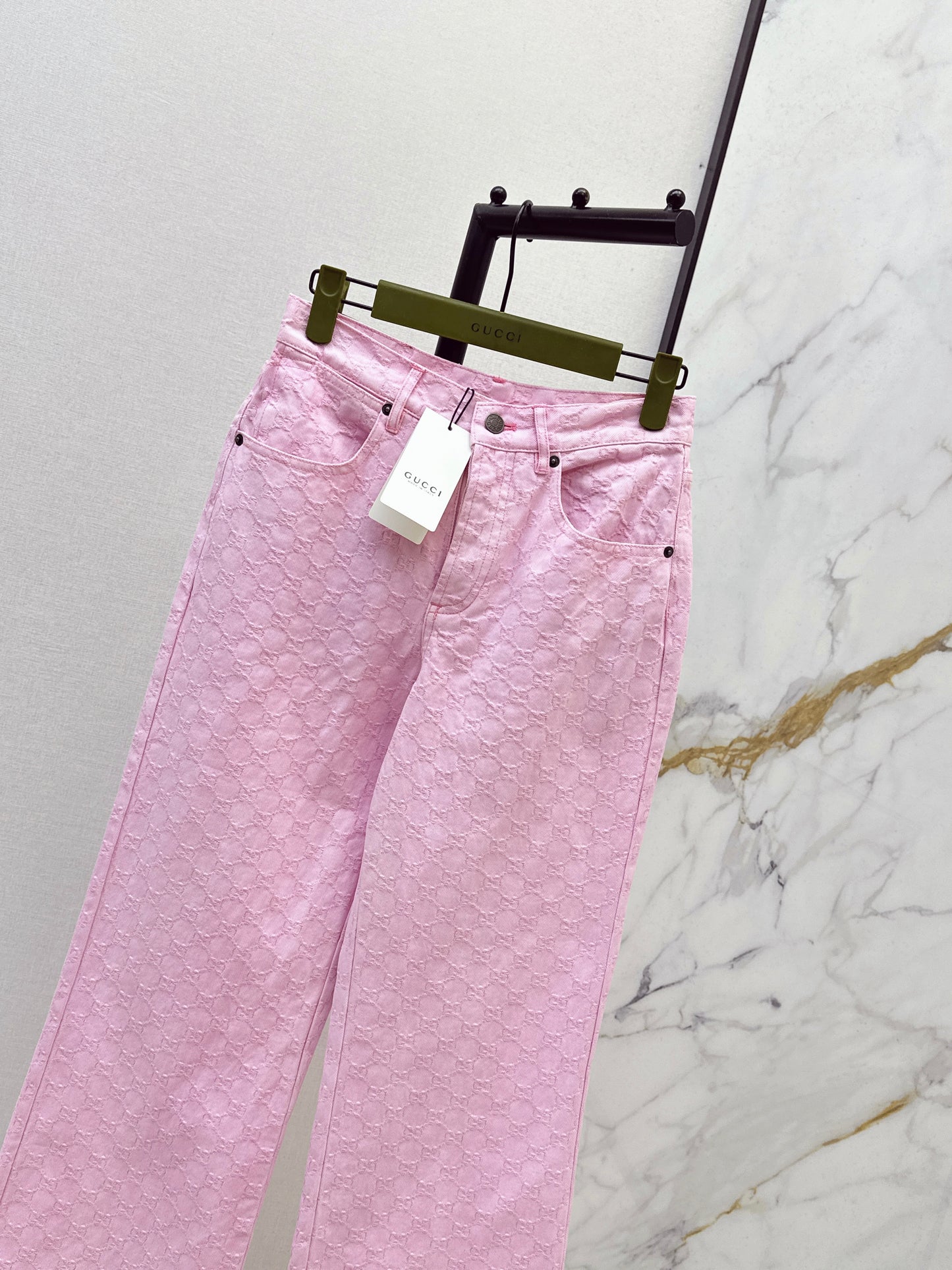 26SS Neue pinke Jeans aus Logo-Jacquard-Stoff
