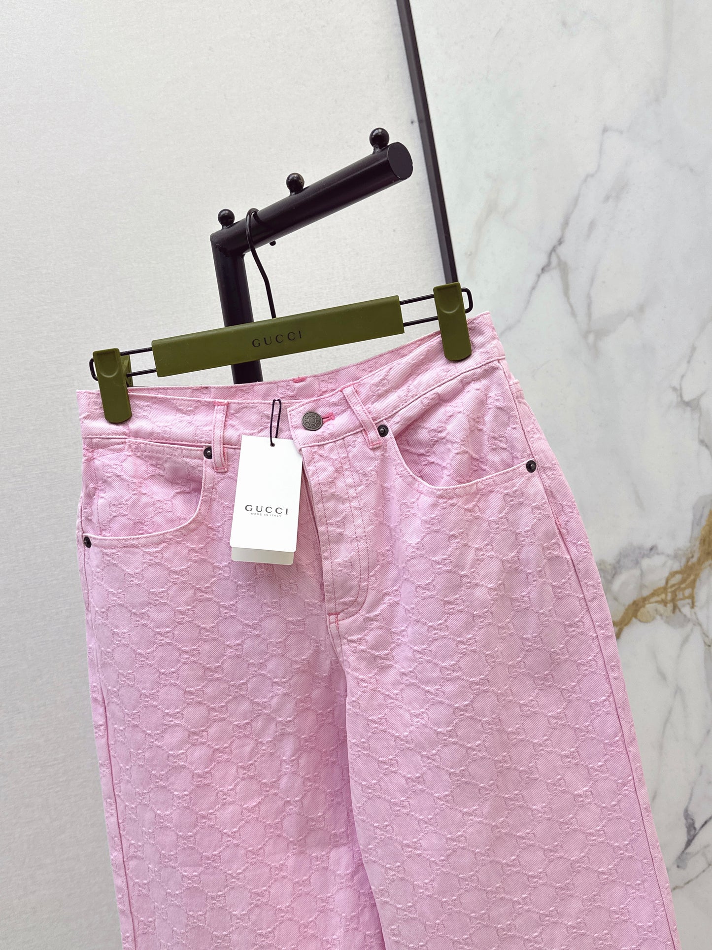 26SS Neue pinke Jeans aus Logo-Jacquard-Stoff