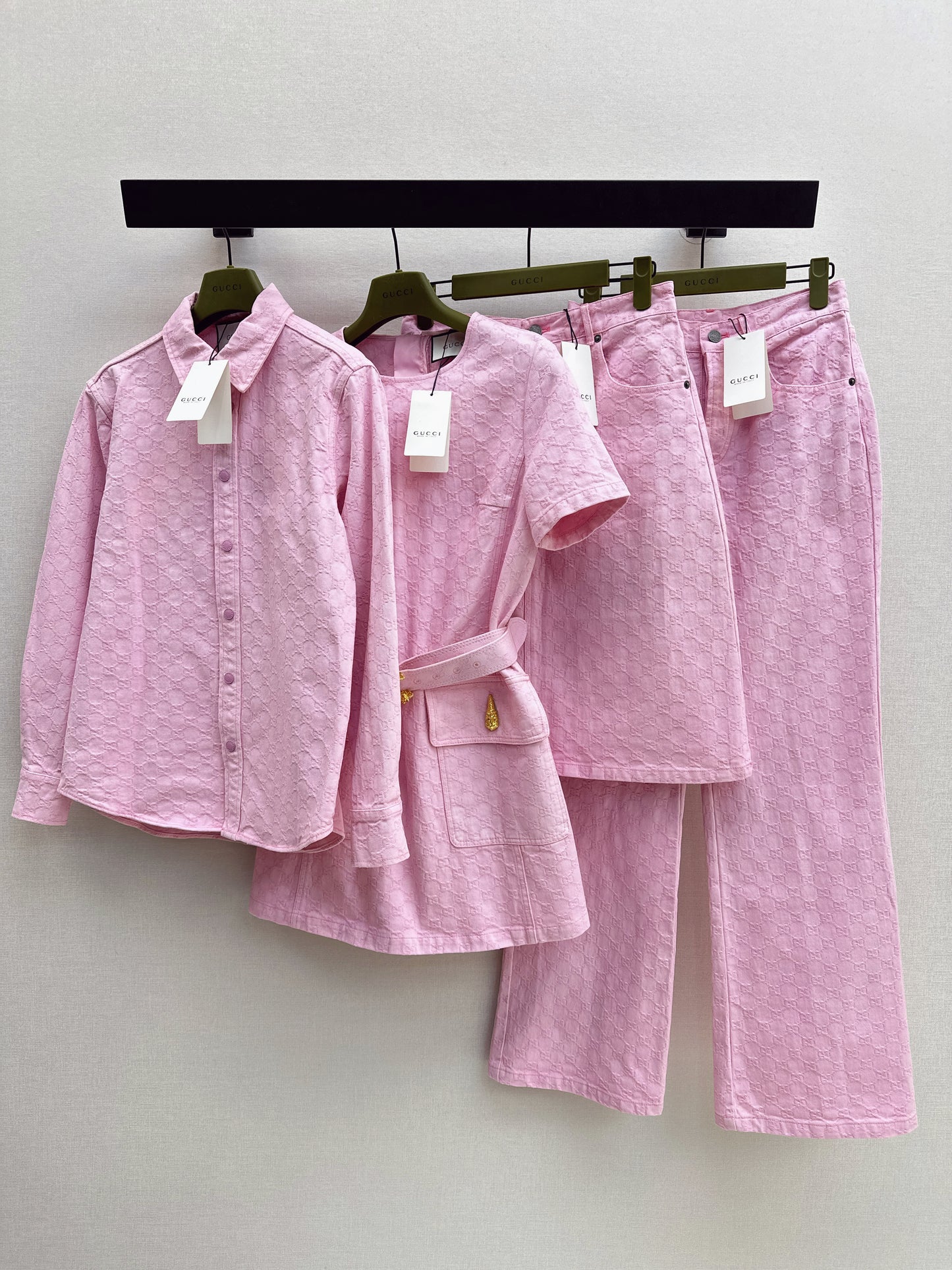 26SS NEW logo jacquard fabric pink denim skirt