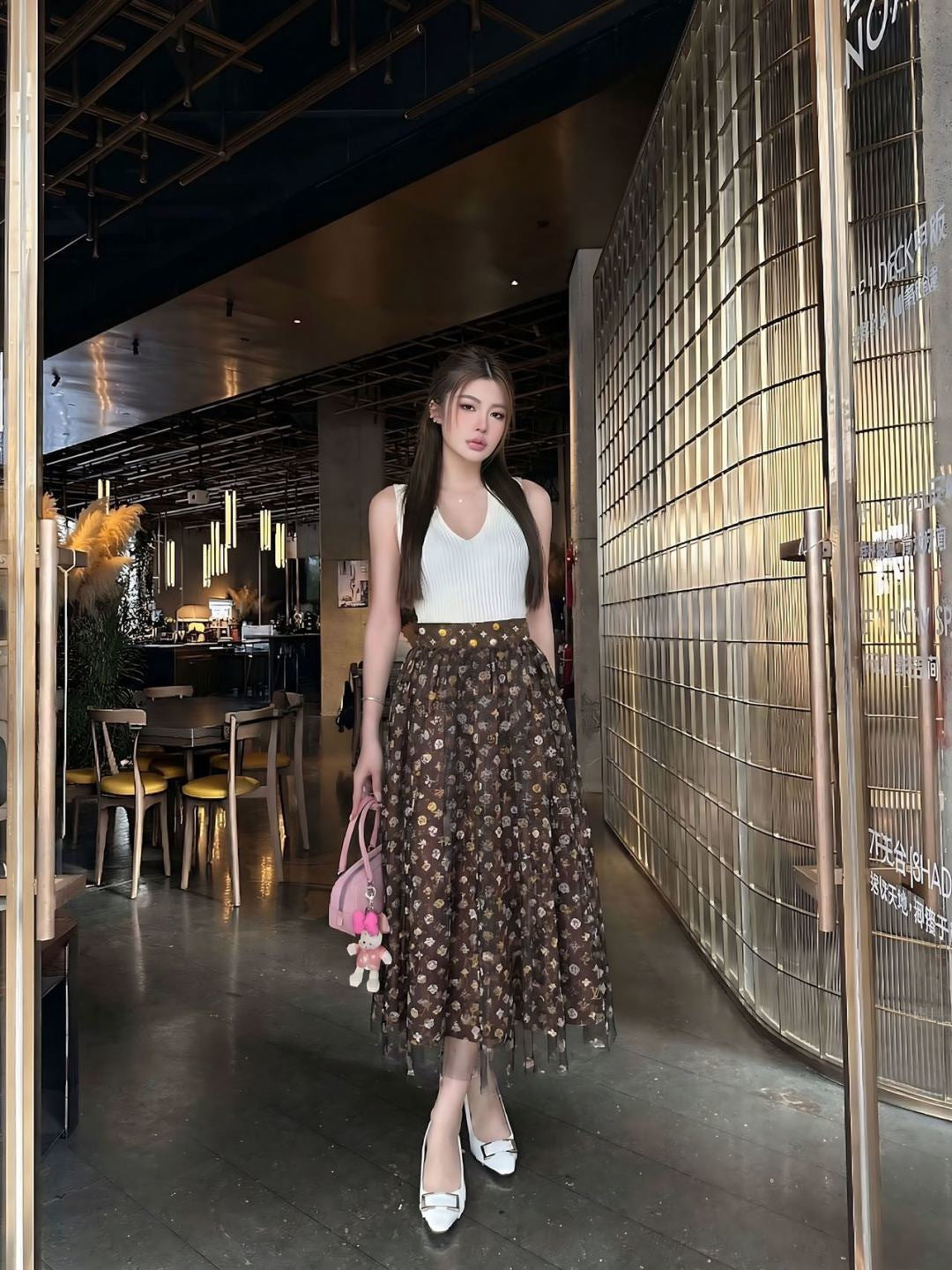 26SS NEW logo printed mesh skirt