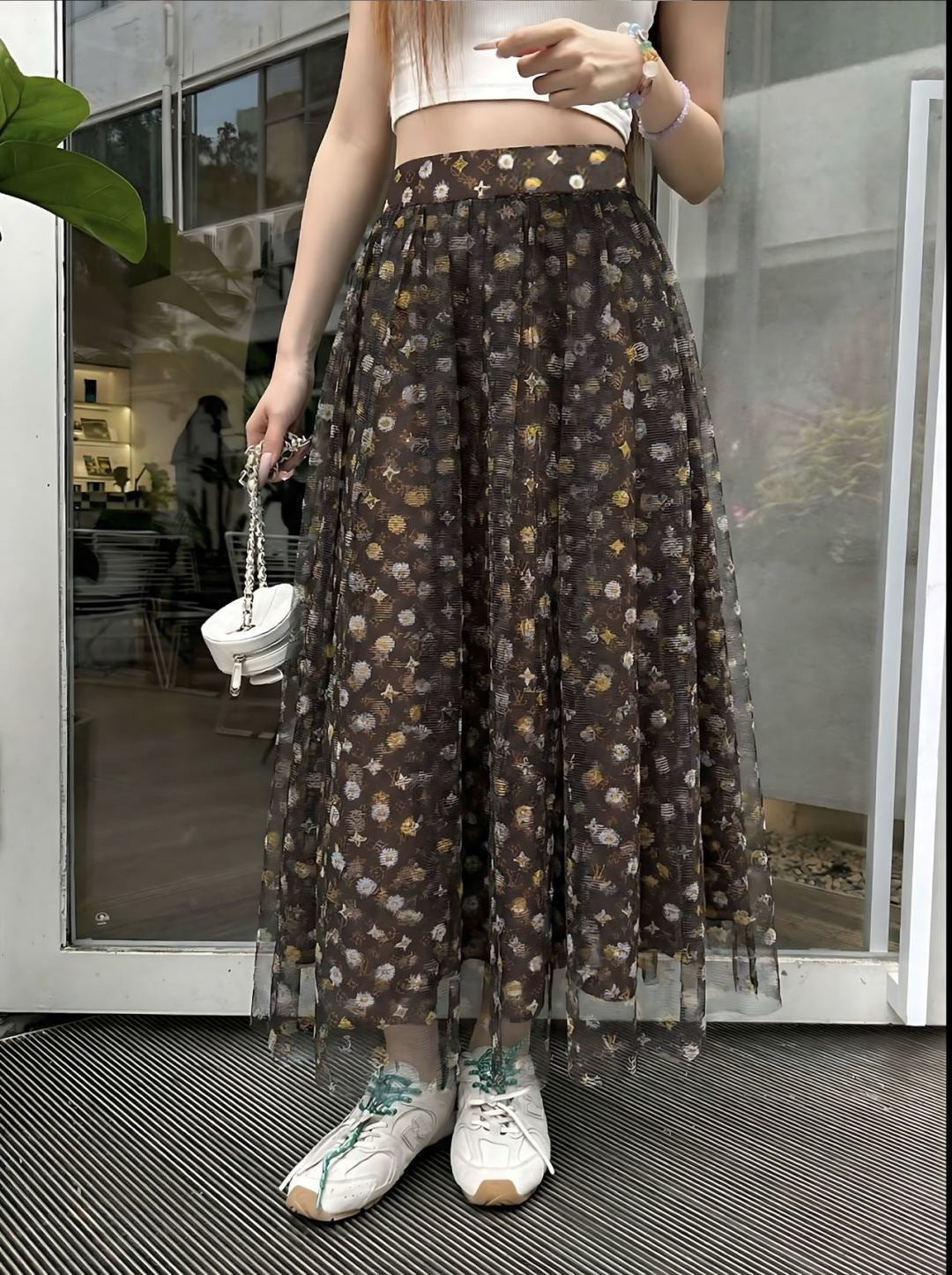 26SS NEW logo printed mesh skirt