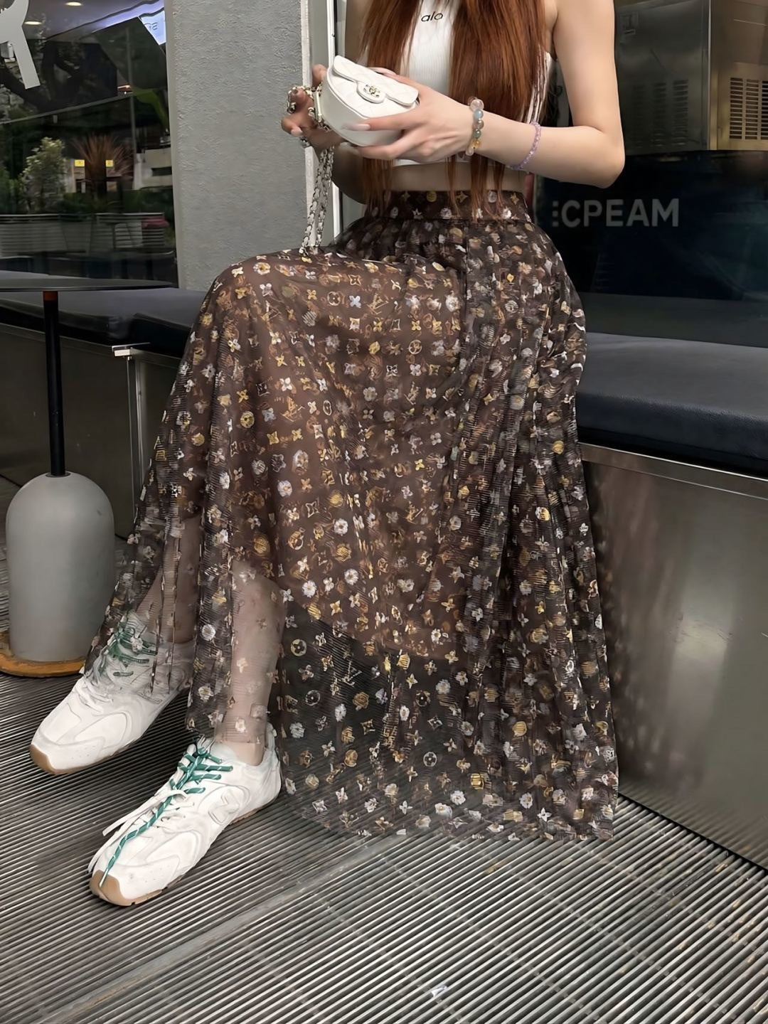 26SS NEW logo printed mesh skirt