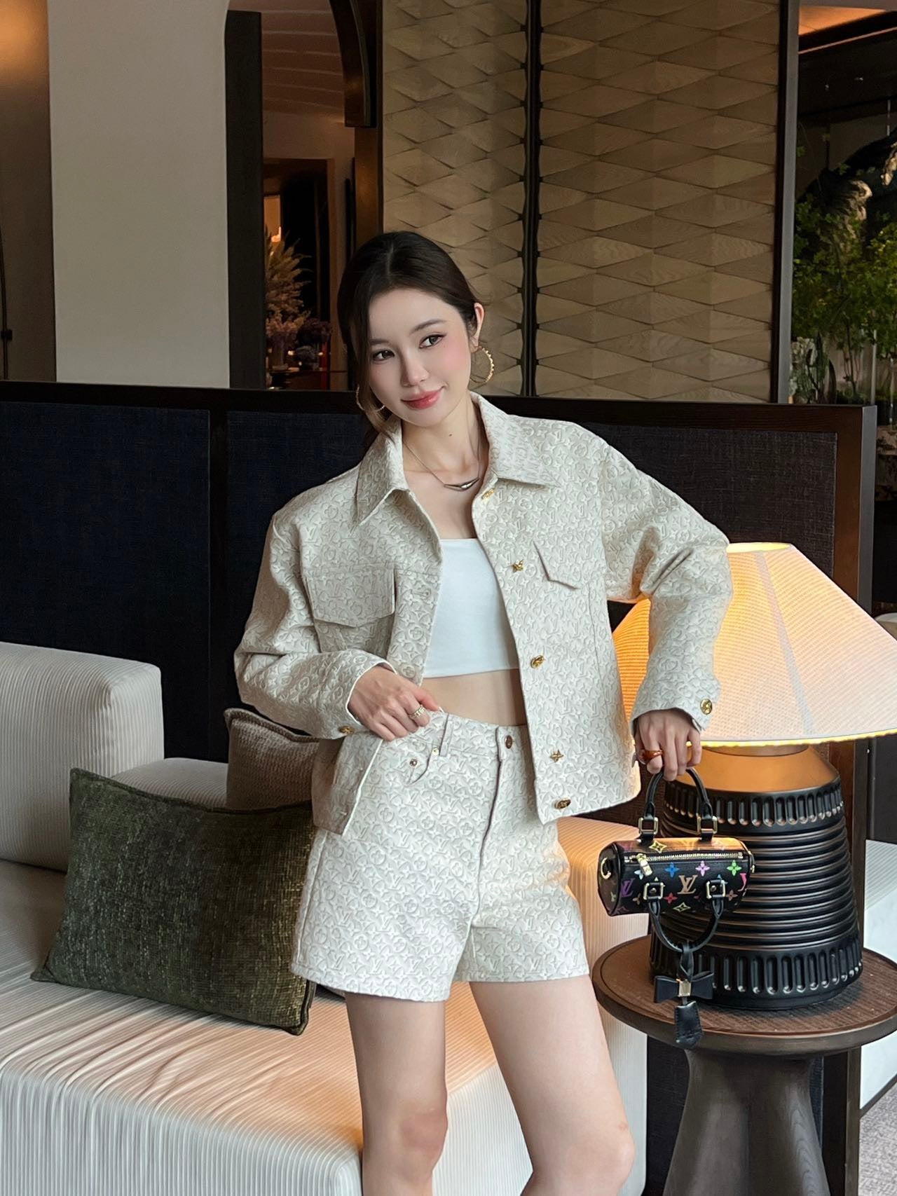 26SS NEW MONOGRAM jacquard logo denim shorts