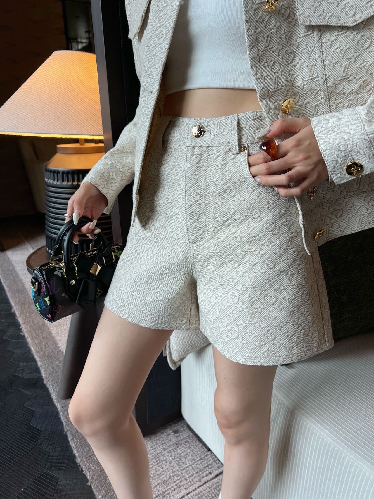26SS NEW MONOGRAM jacquard logo denim shorts