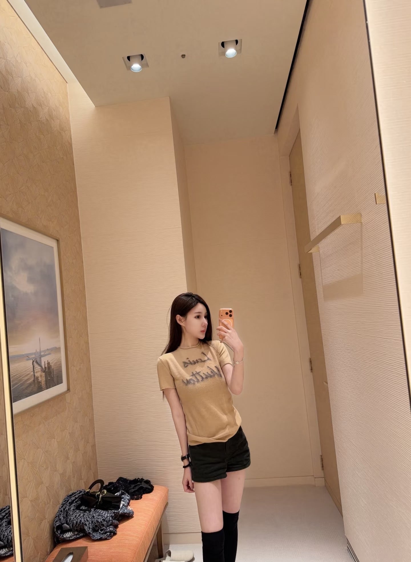 26SS NEW Camel letter short-sleeved sweater