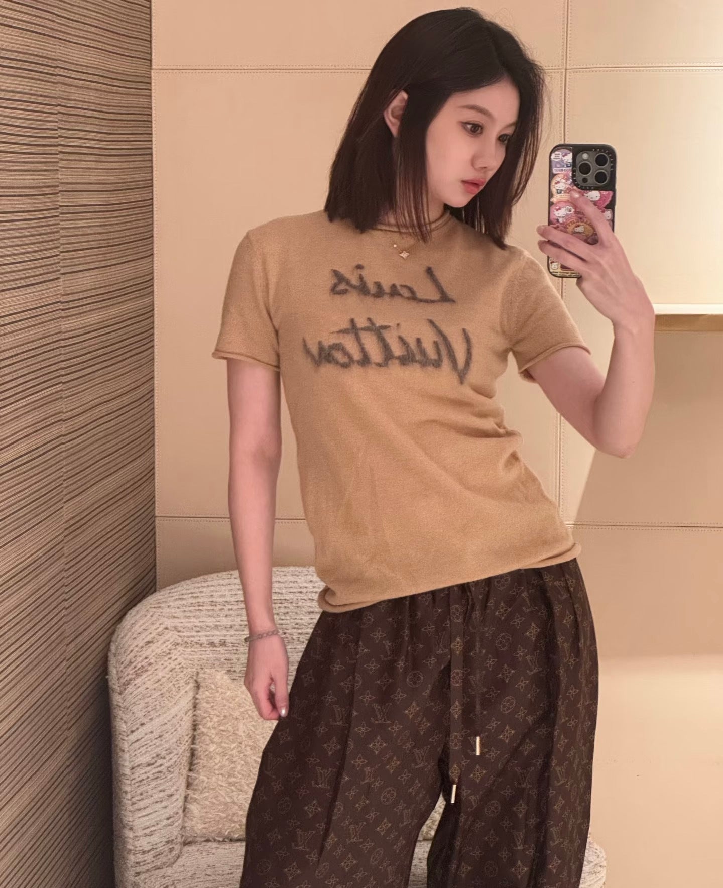 26SS NEW Camel letter short-sleeved sweater