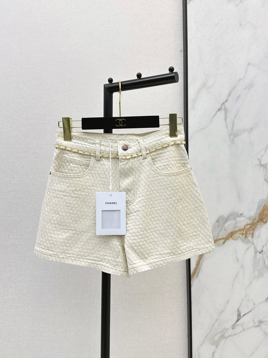 26SS NEW Hand-sewn woven metal waist chain shorts