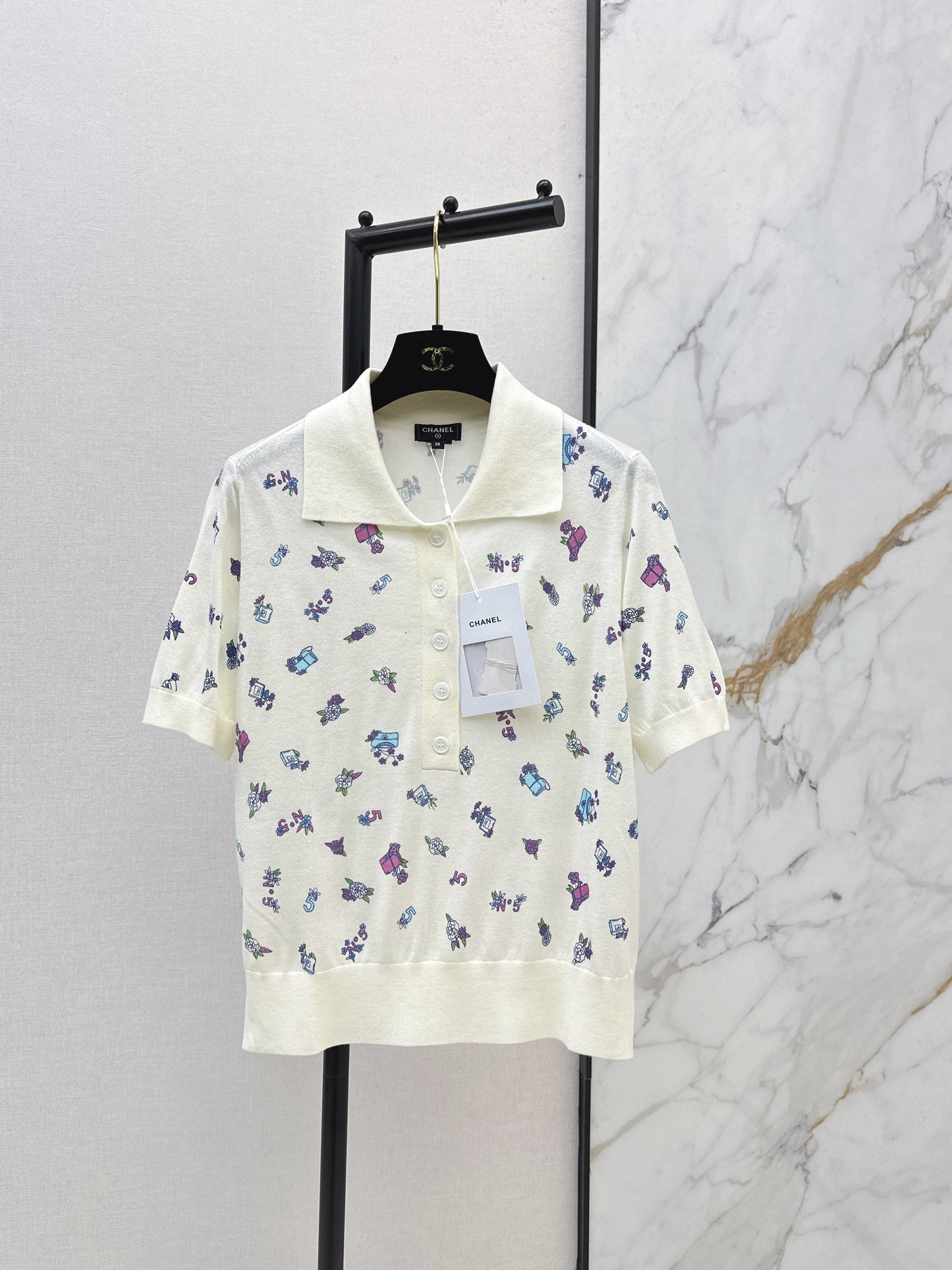 26SS NEW Color embroidered floral knitted POLO shirt