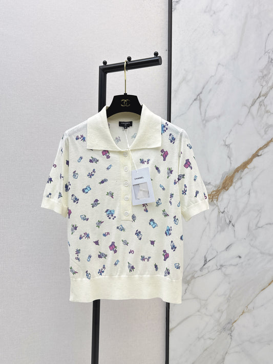 26SS NEW Color embroidered floral knitted POLO shirt