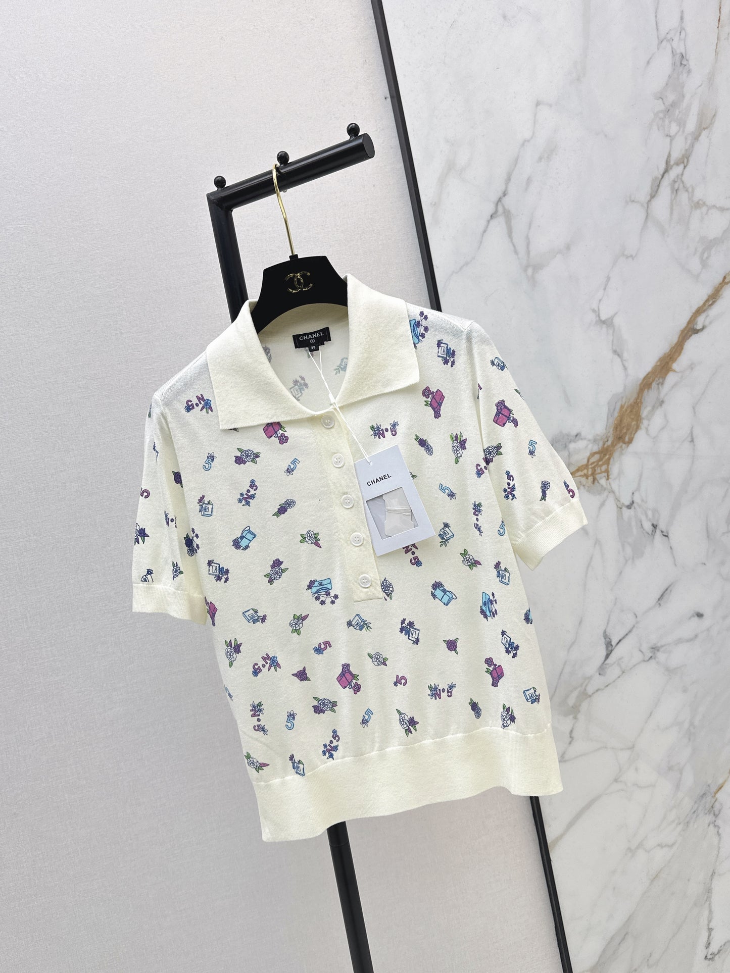 26SS NEW Color embroidered floral knitted POLO shirt