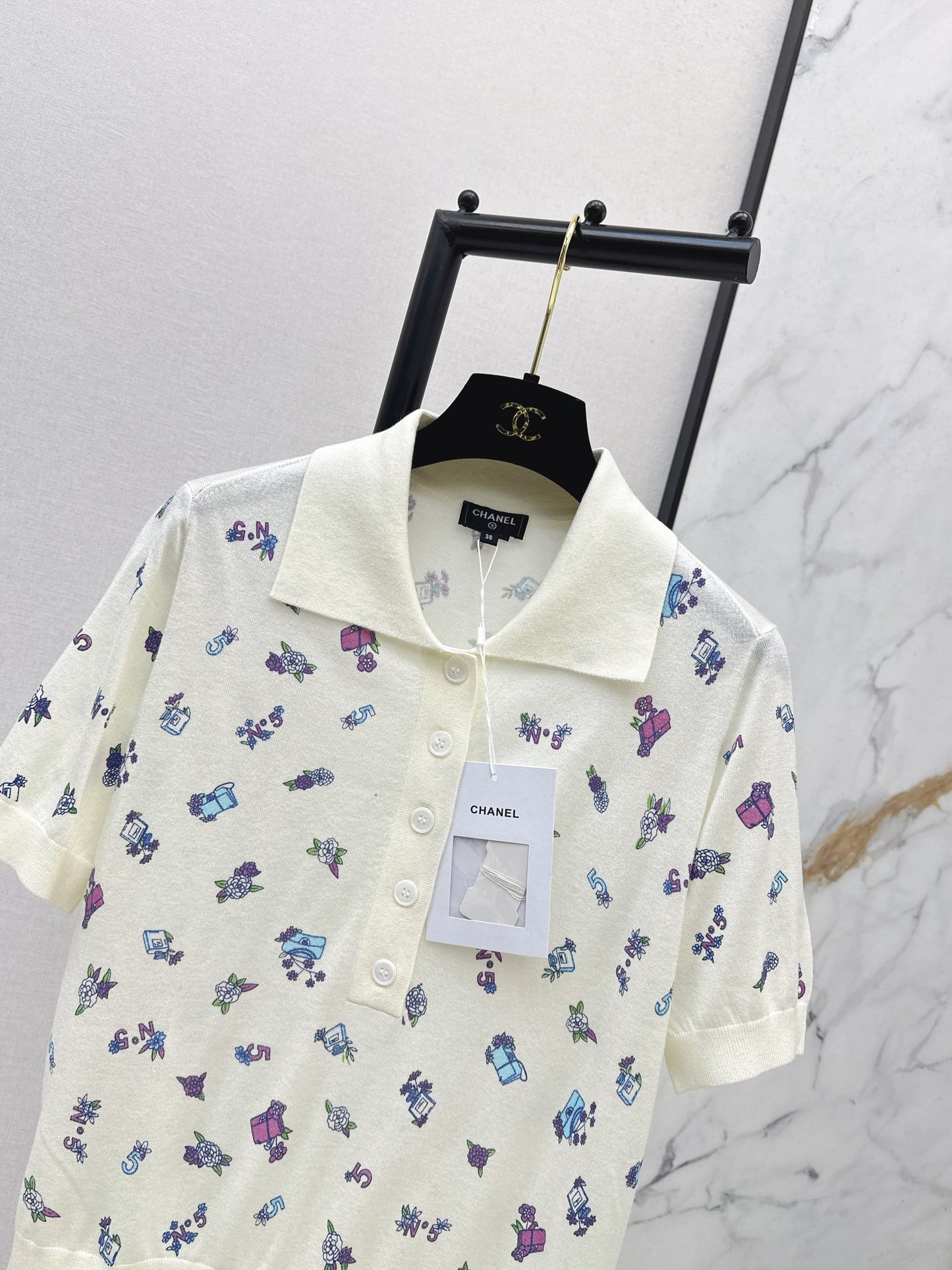 26SS NEW Color embroidered floral knitted POLO shirt