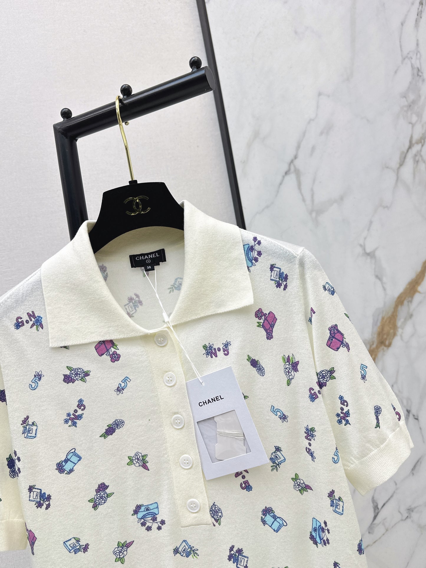 26SS NEW Color embroidered floral knitted POLO shirt