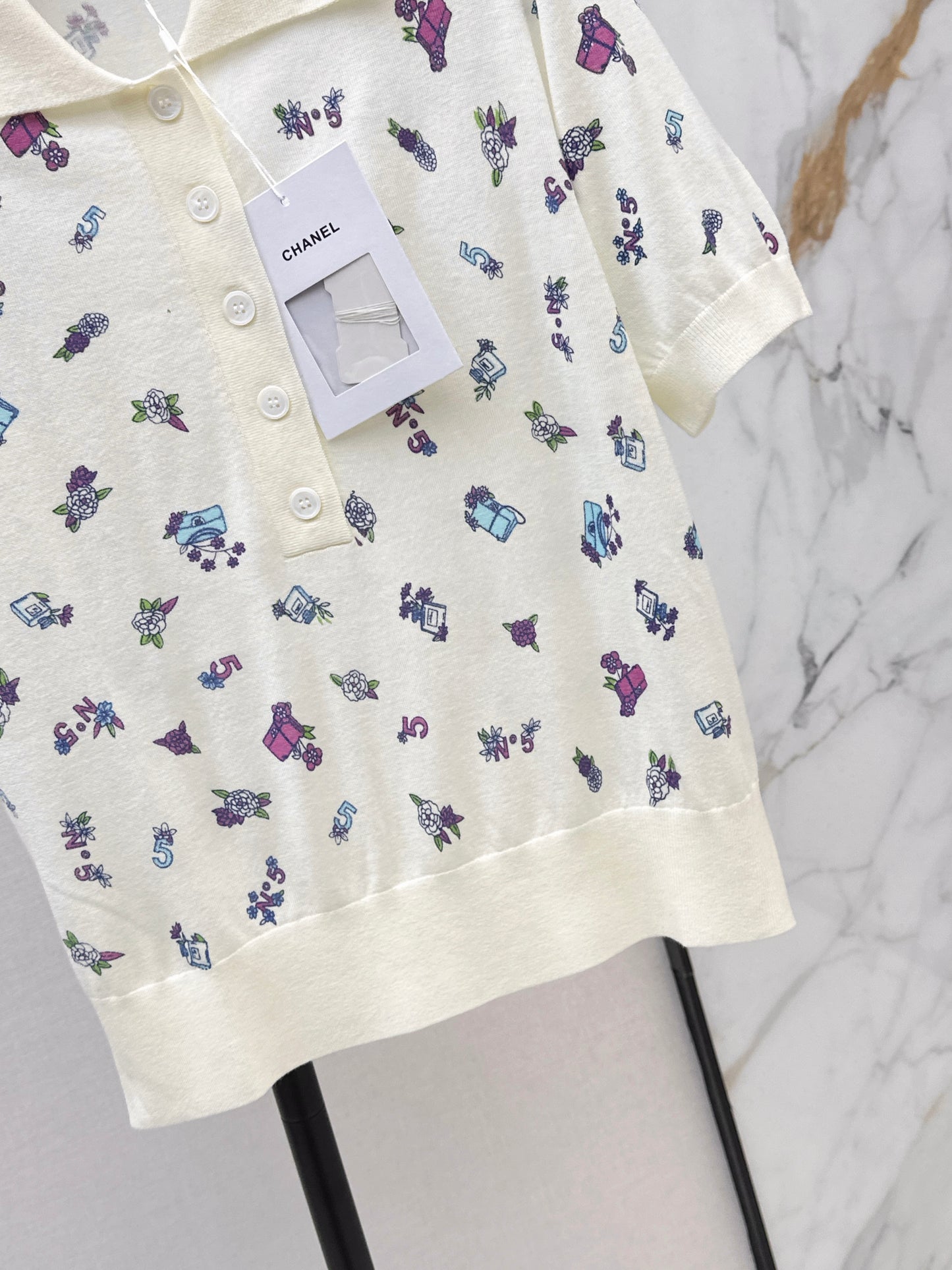 26SS NEW Color embroidered floral knitted POLO shirt