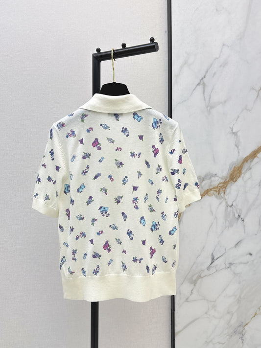 26SS NEW Color embroidered floral knitted POLO shirt