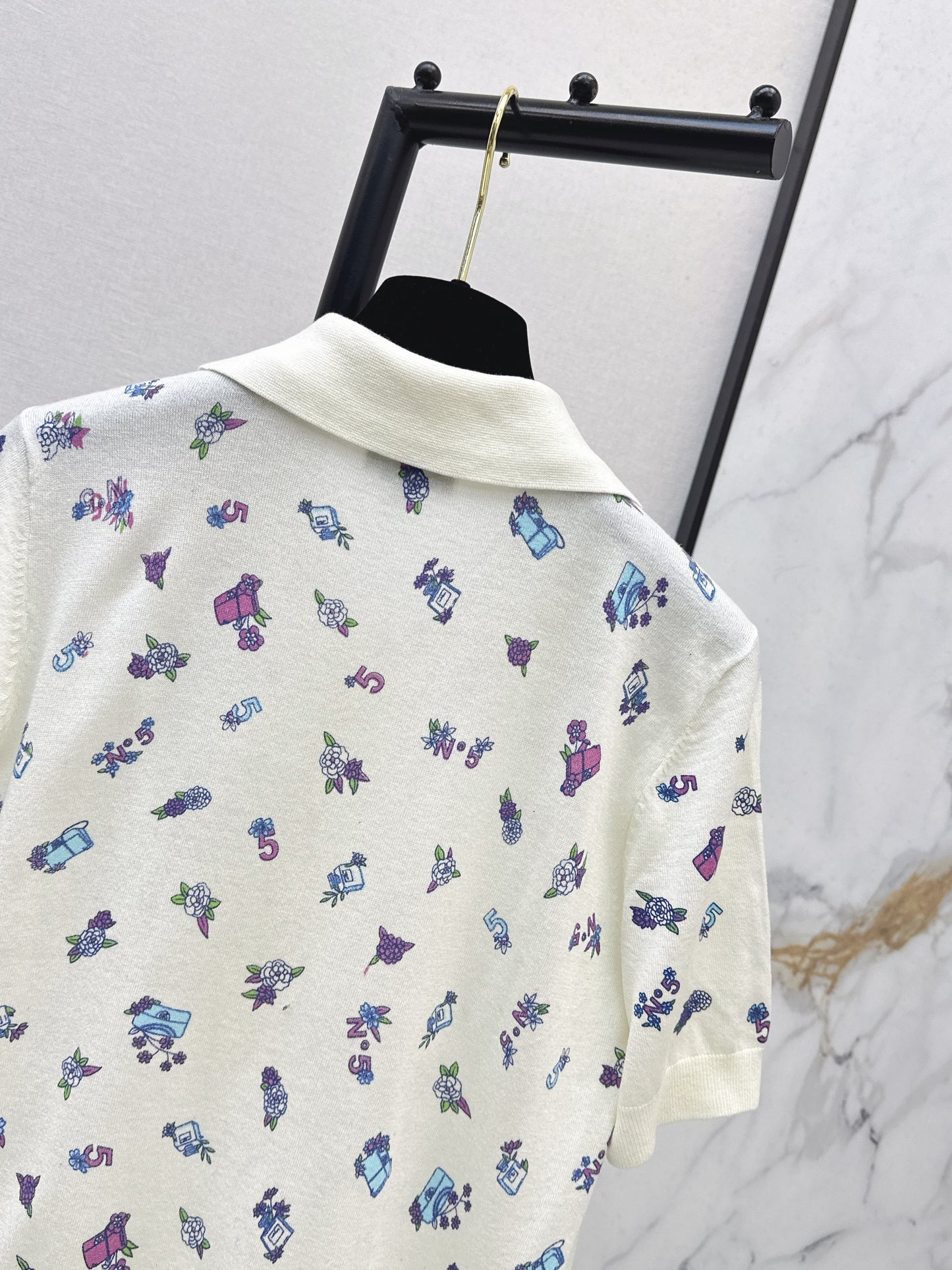 26SS NEW Color embroidered floral knitted POLO shirt