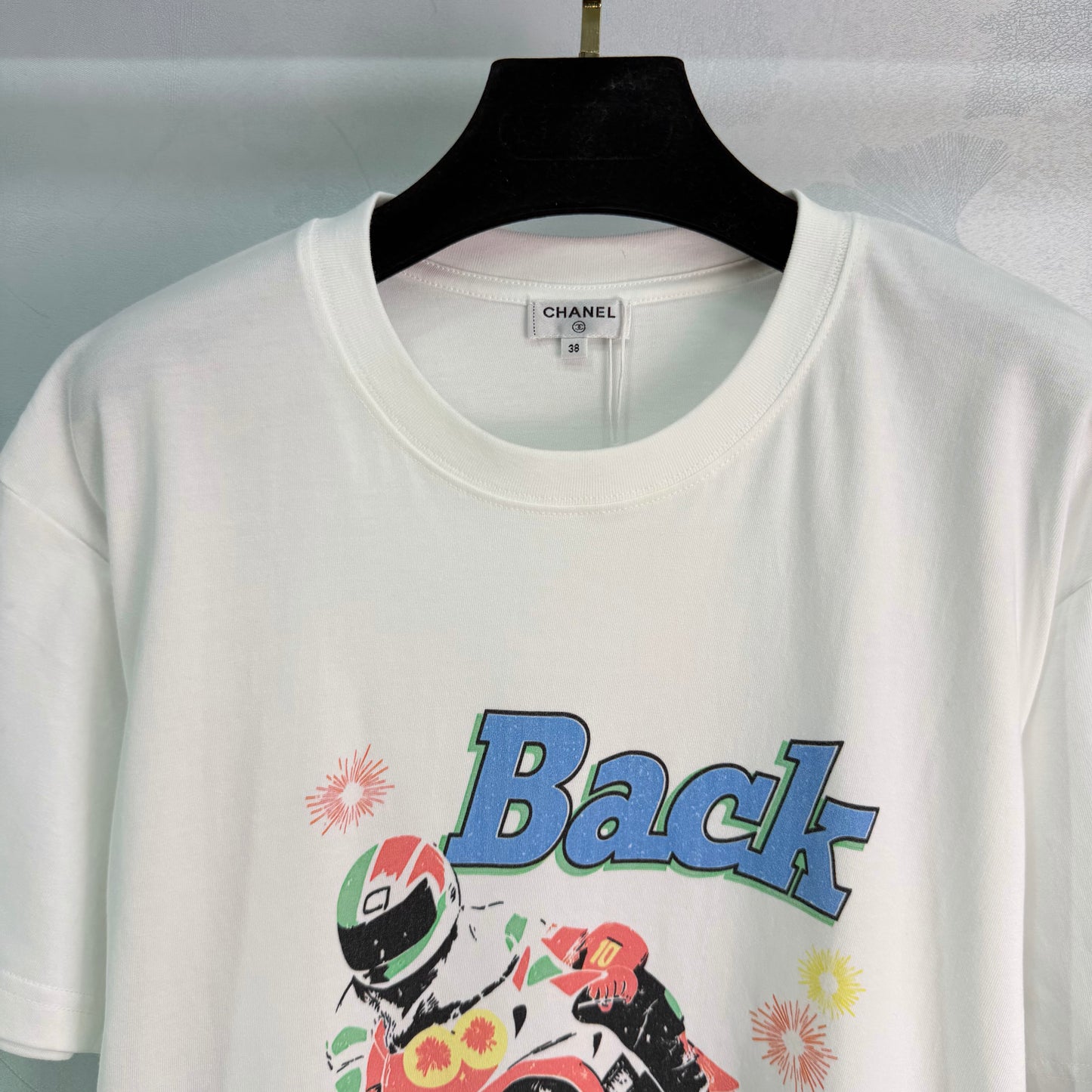 26SS NEUES blaues Motorrad-T-Shirt mit „Back“-Print