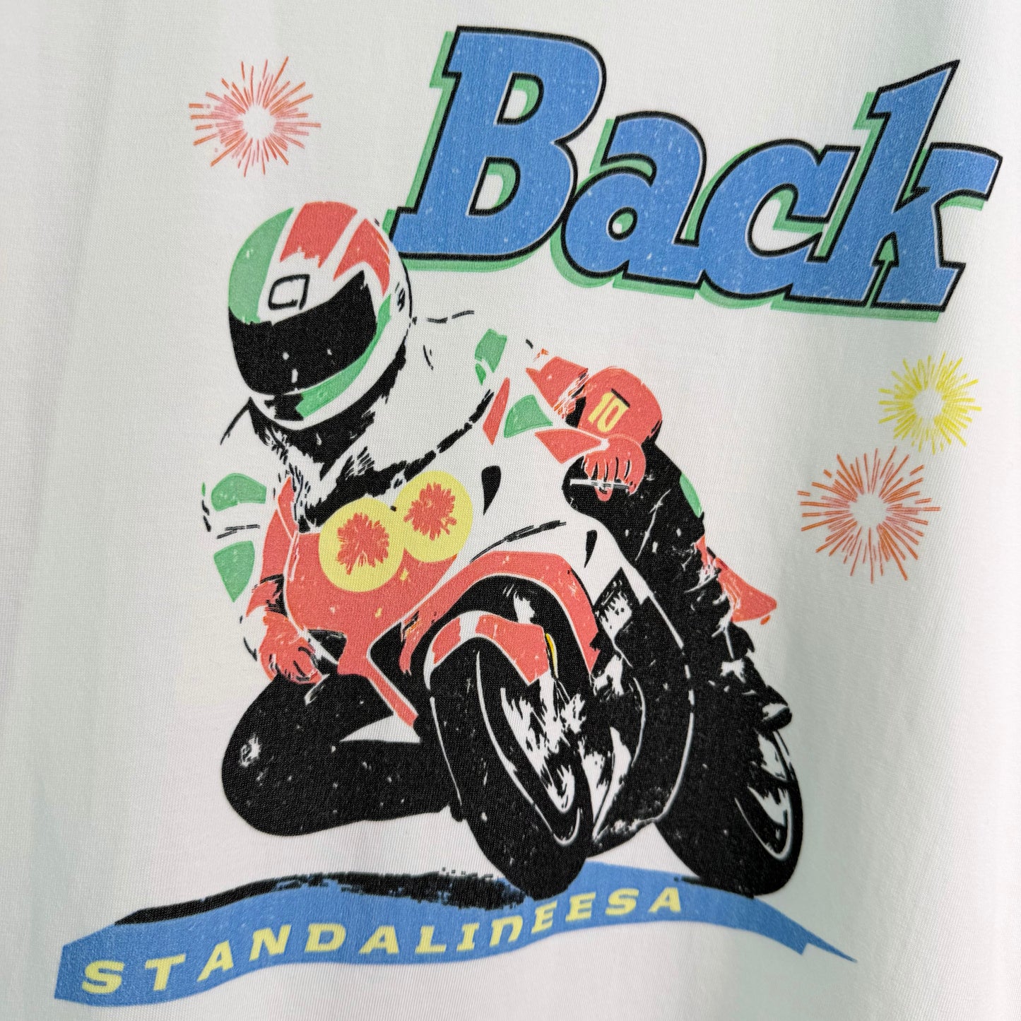 26SS NEUES blaues Motorrad-T-Shirt mit „Back“-Print
