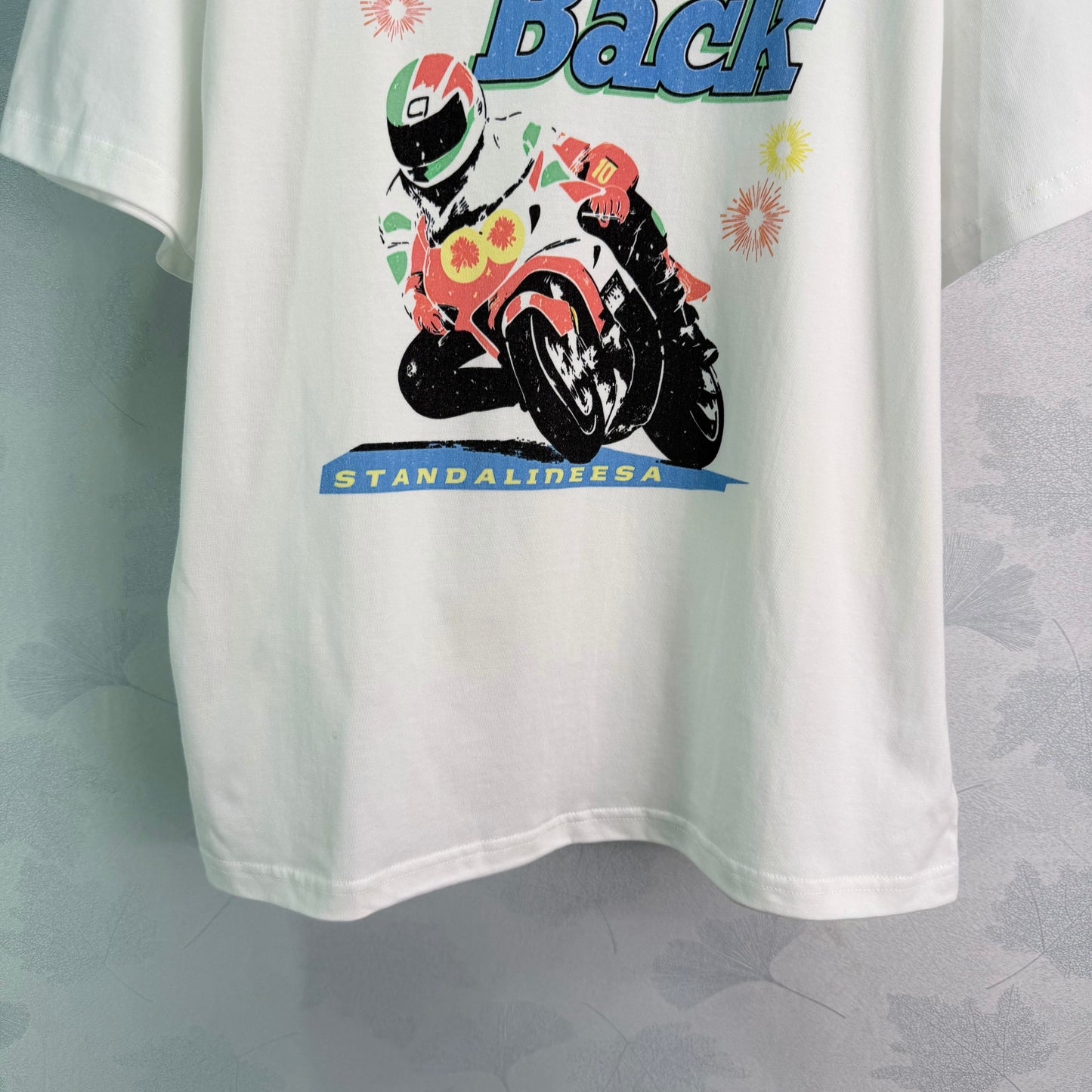 26SS NEUES blaues Motorrad-T-Shirt mit „Back“-Print