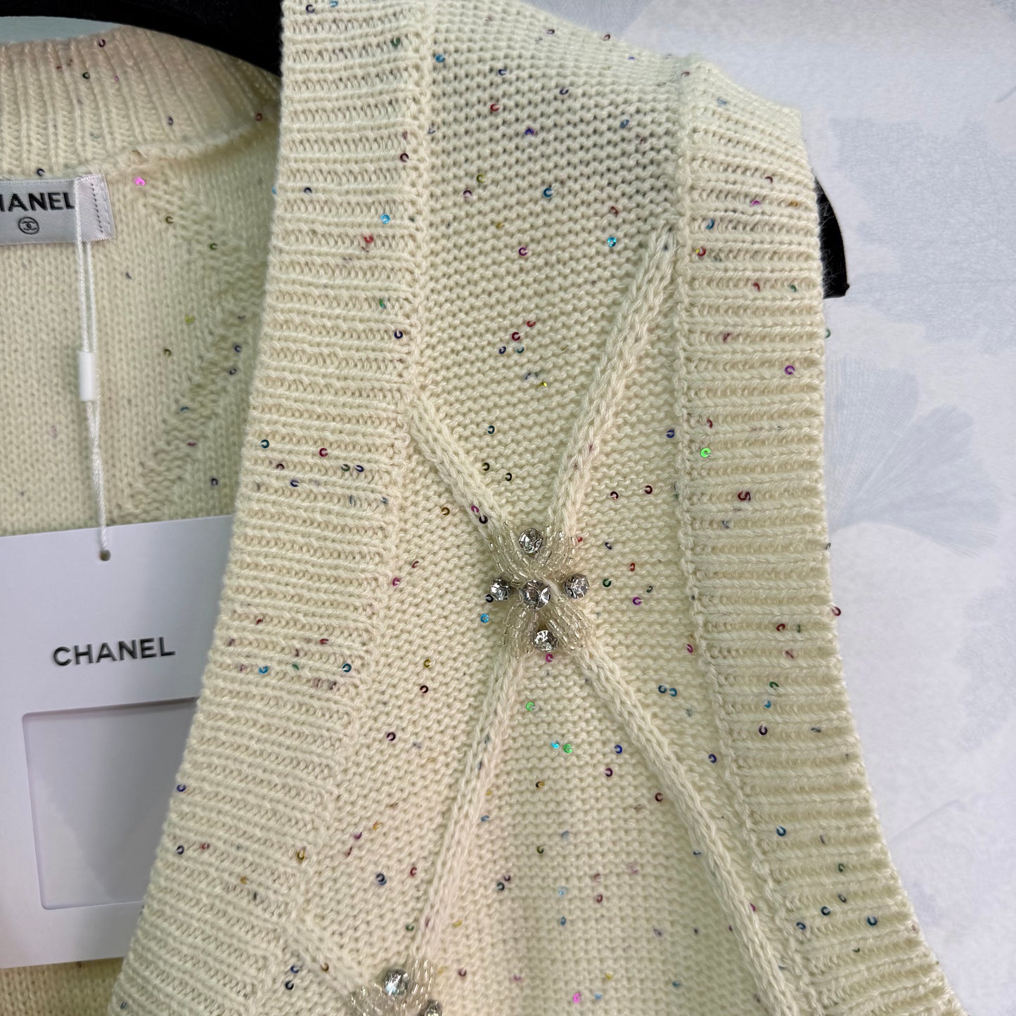26SS NEW Diamond textured sequined beaded knitted vest