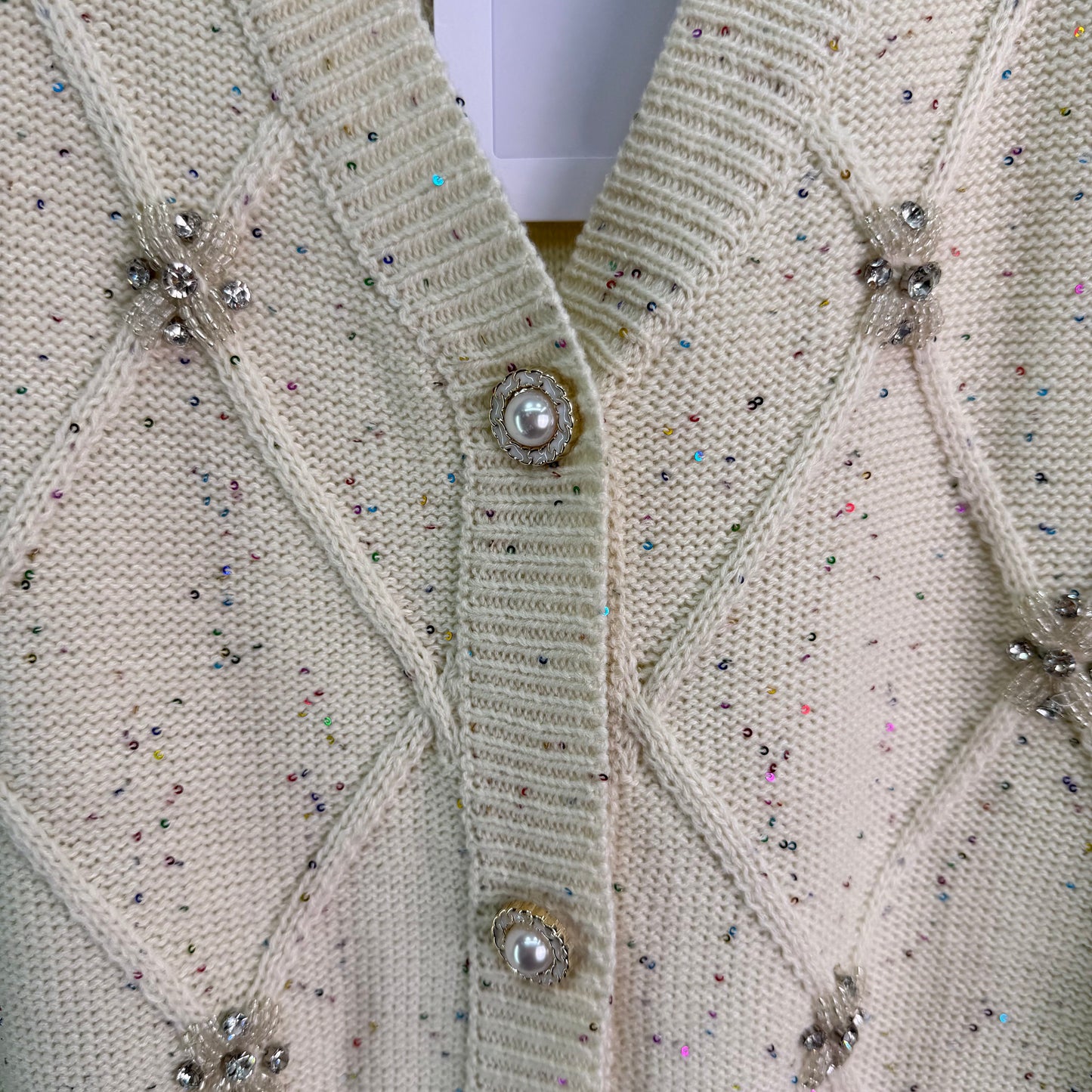 26SS NEW Diamond textured sequined beaded knitted vest
