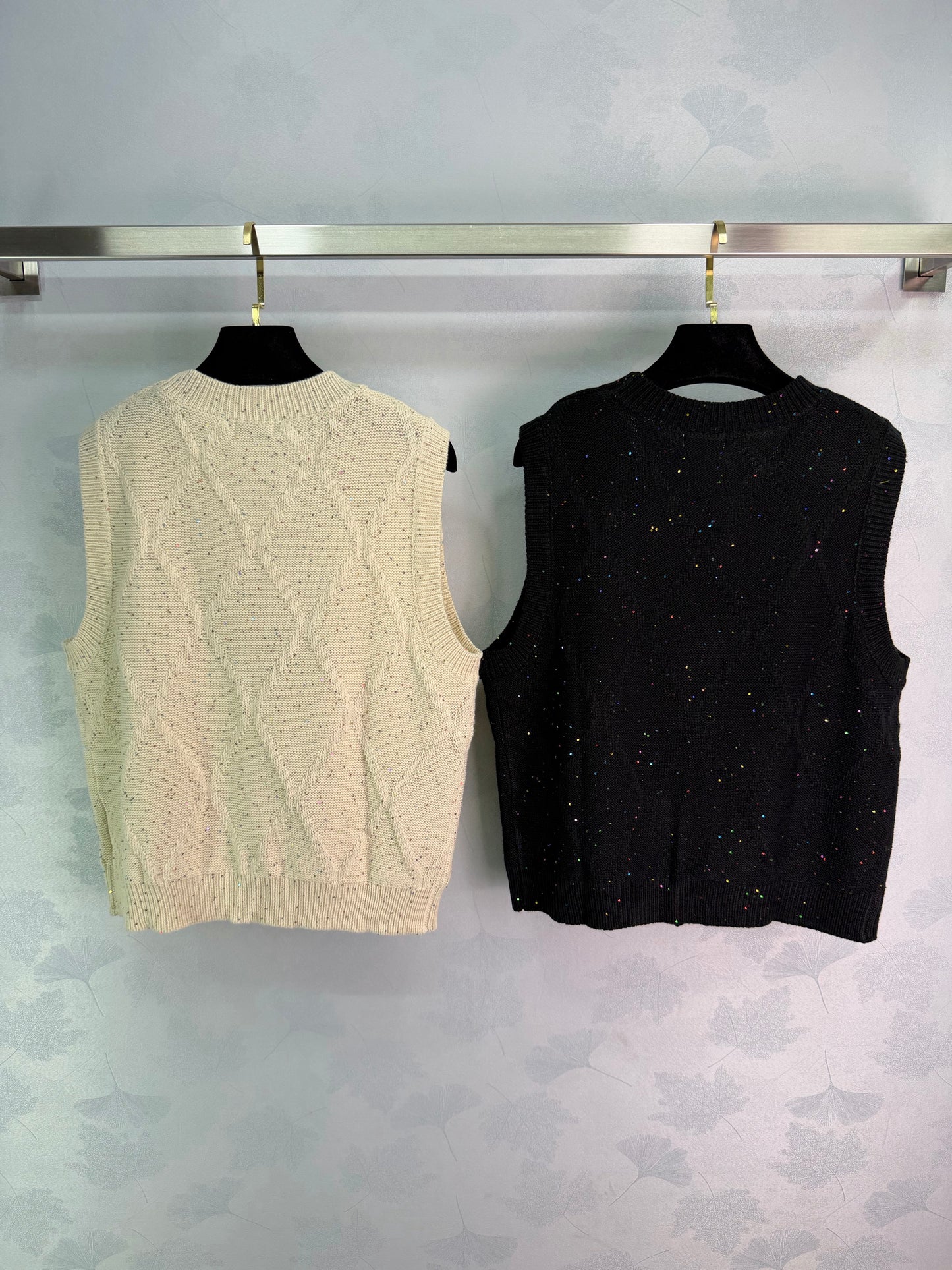 26SS NEW Diamond textured sequined beaded knitted vest