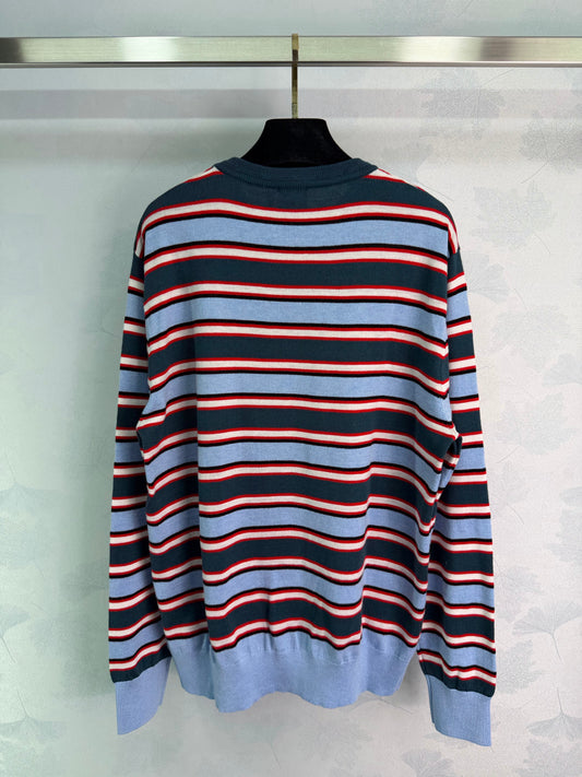 26SS NEW Blue, red and white wide striped sweater