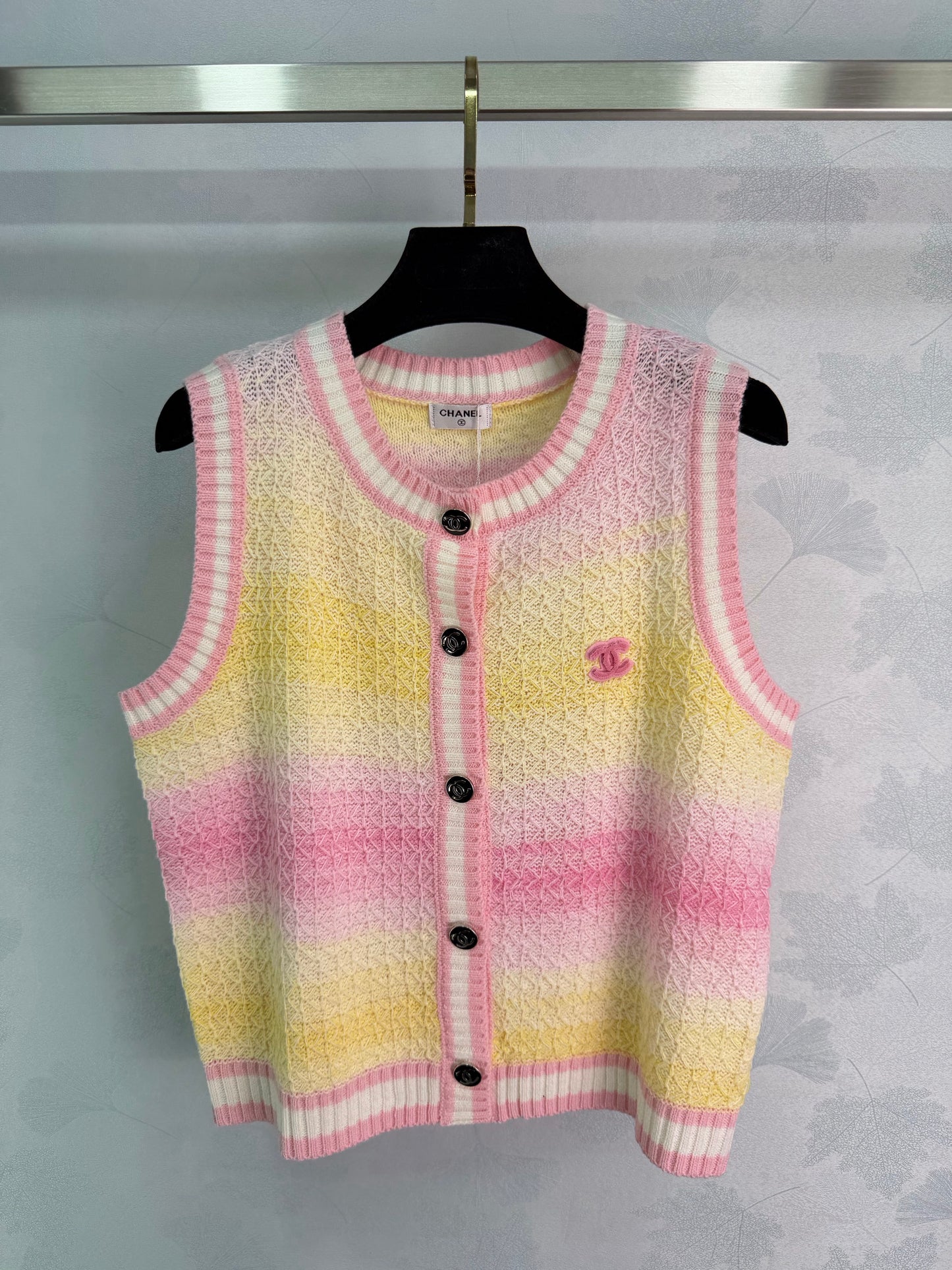 26SS NEW pink and yellow gradient knitted vest