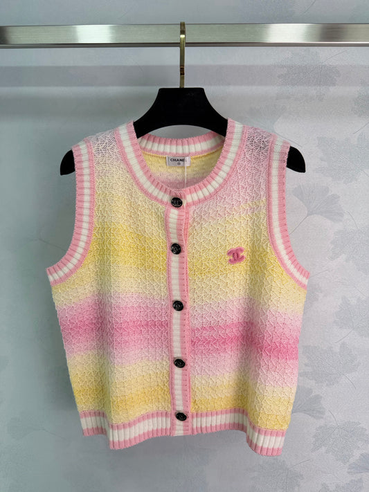 26SS NEW pink and yellow gradient knitted vest