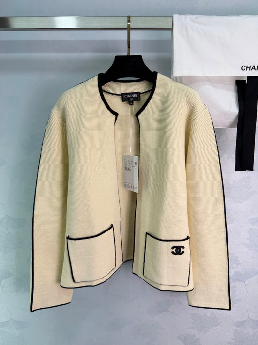 26SS NEW White piping knitted cardigan