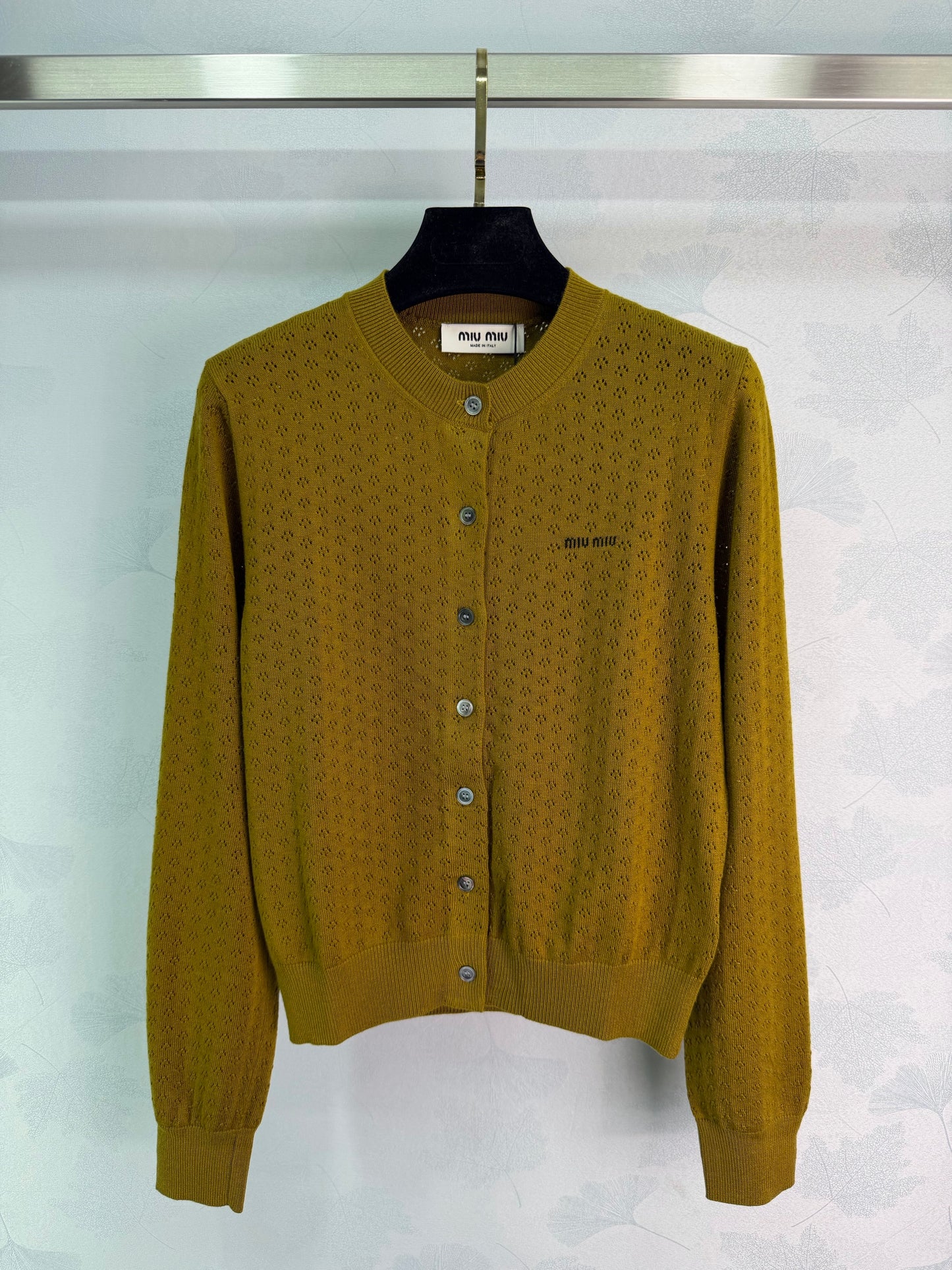 26SS NEW Mustard green wool knitted cardigan