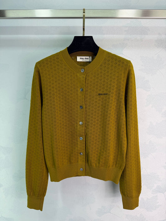 26SS NEW Mustard green wool knitted cardigan