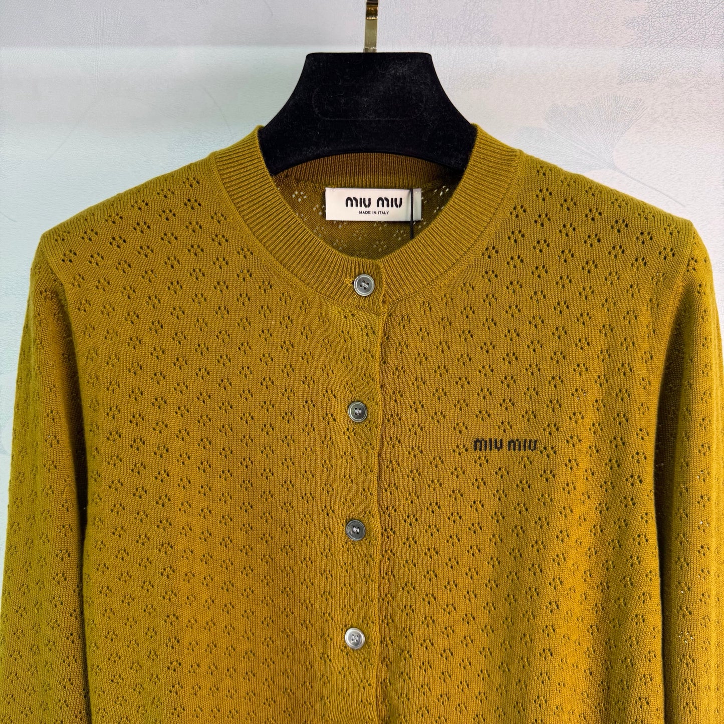 26SS NEW Mustard green wool knitted cardigan