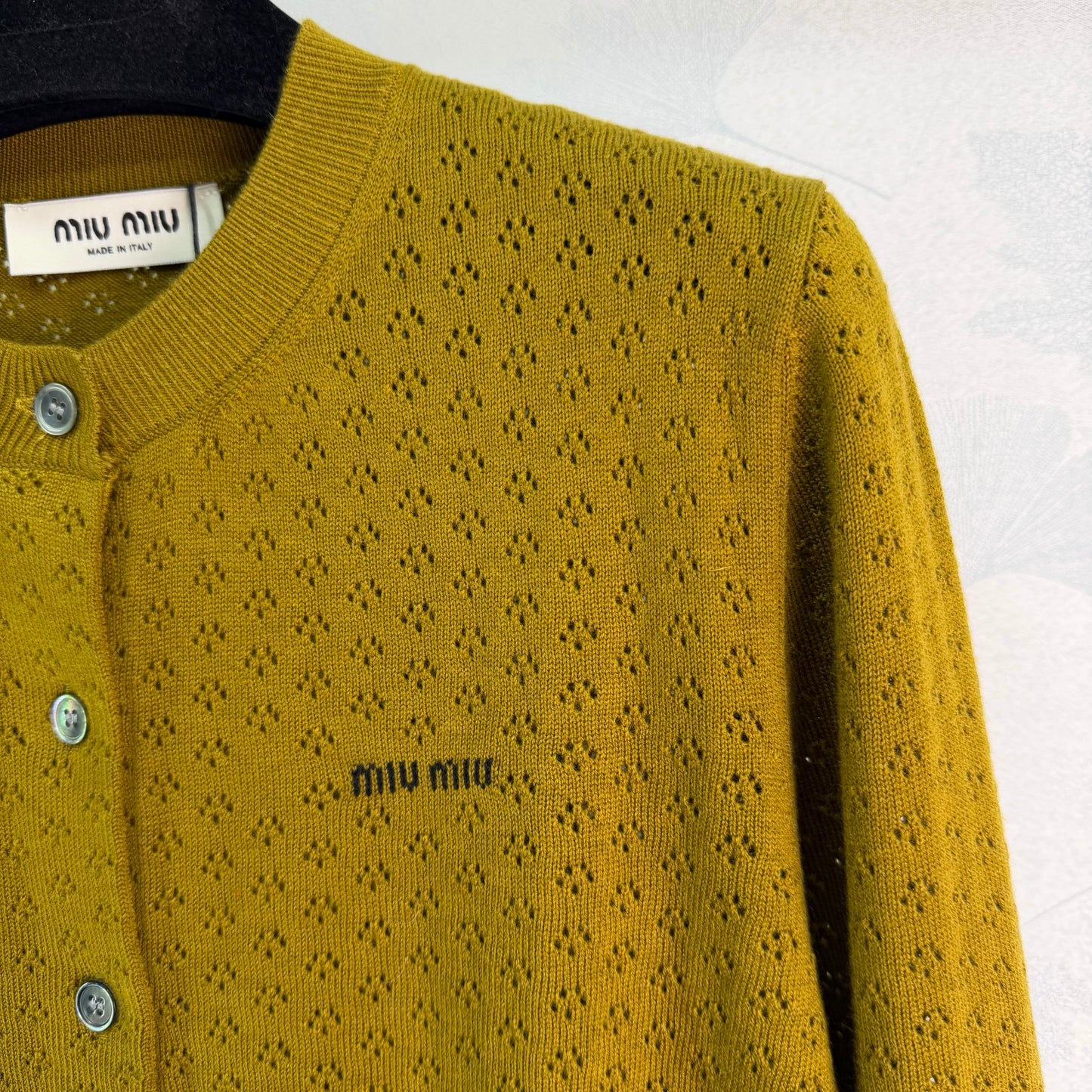 26SS NEW Mustard green wool knitted cardigan