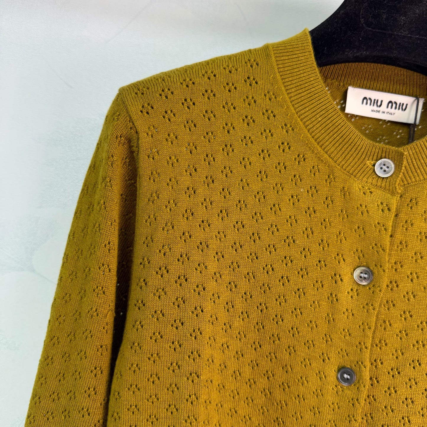 26SS NEW Mustard green wool knitted cardigan